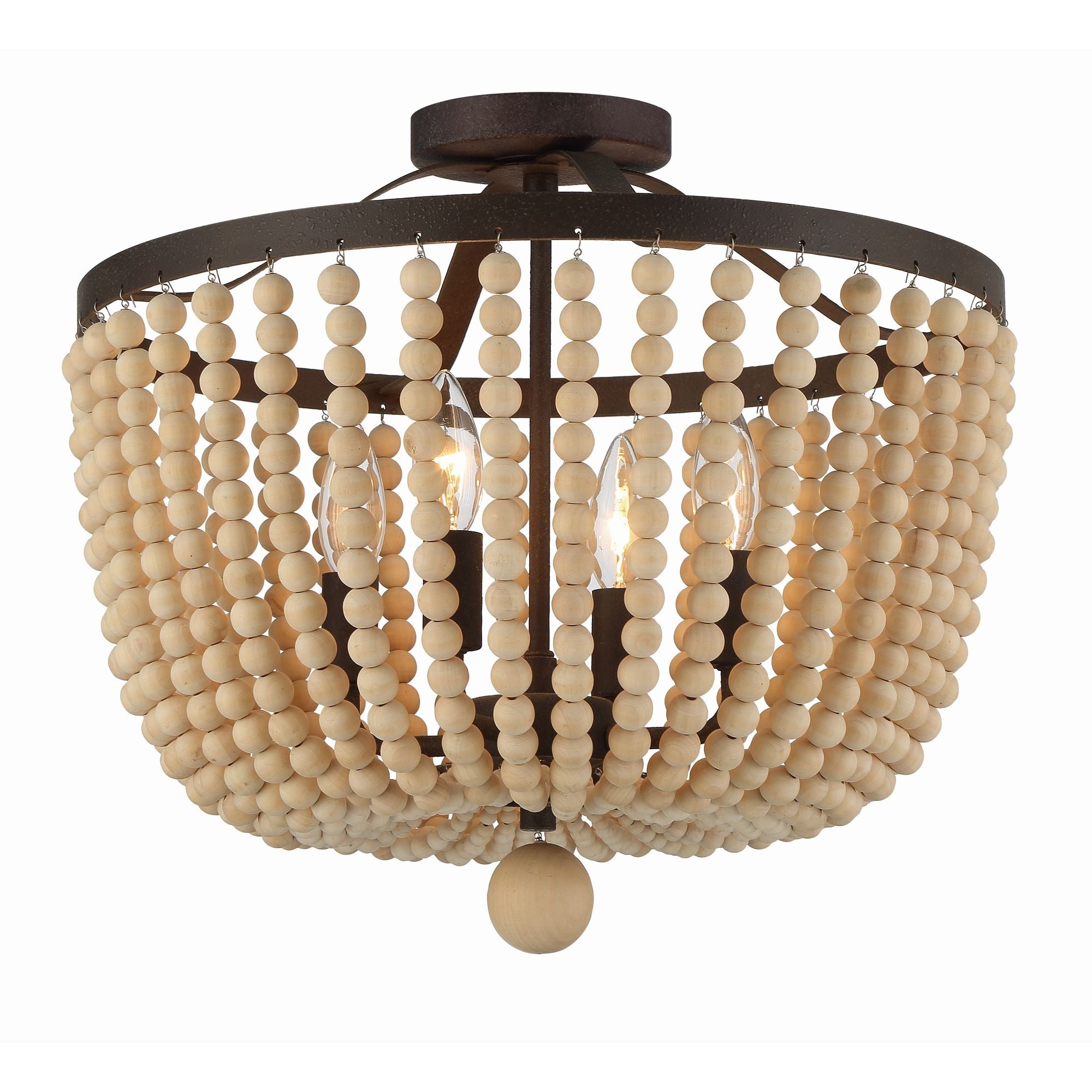 Rylee 4 Light Forged Bronze Semi Flush Mount Natural Wood Beads 16.5"W x 16.5"H x 16.5"D