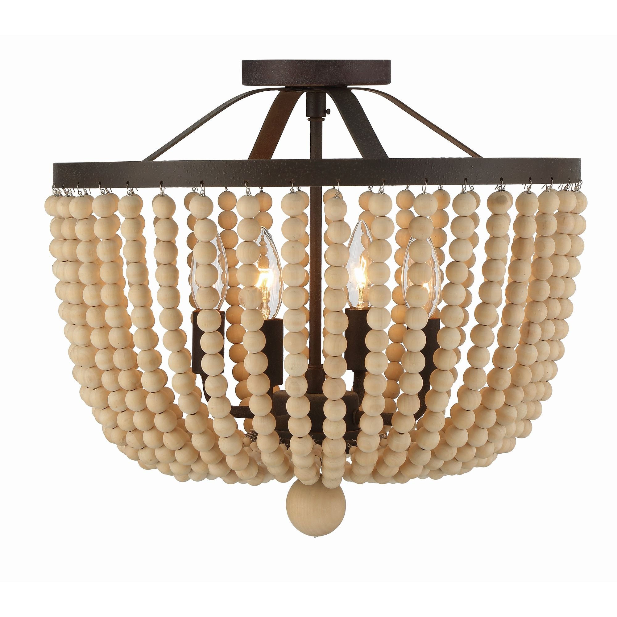 Rylee 4 Light Forged Bronze Semi Flush Mount Natural Wood Beads 16.5"W x 16.5"H x 16.5"D