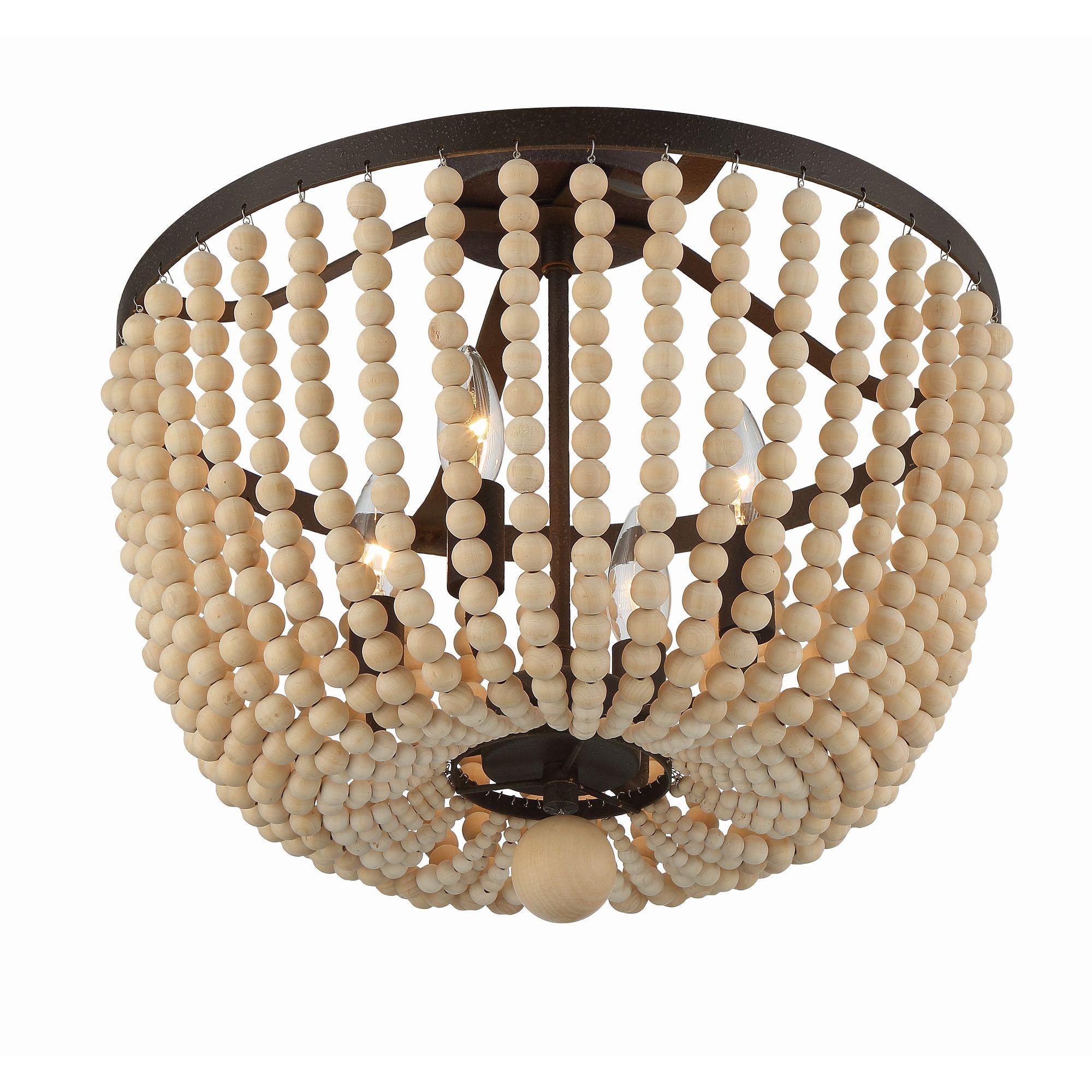 Rylee 4 Light Forged Bronze Semi Flush Mount Natural Wood Beads 16.5"W x 16.5"H x 16.5"D