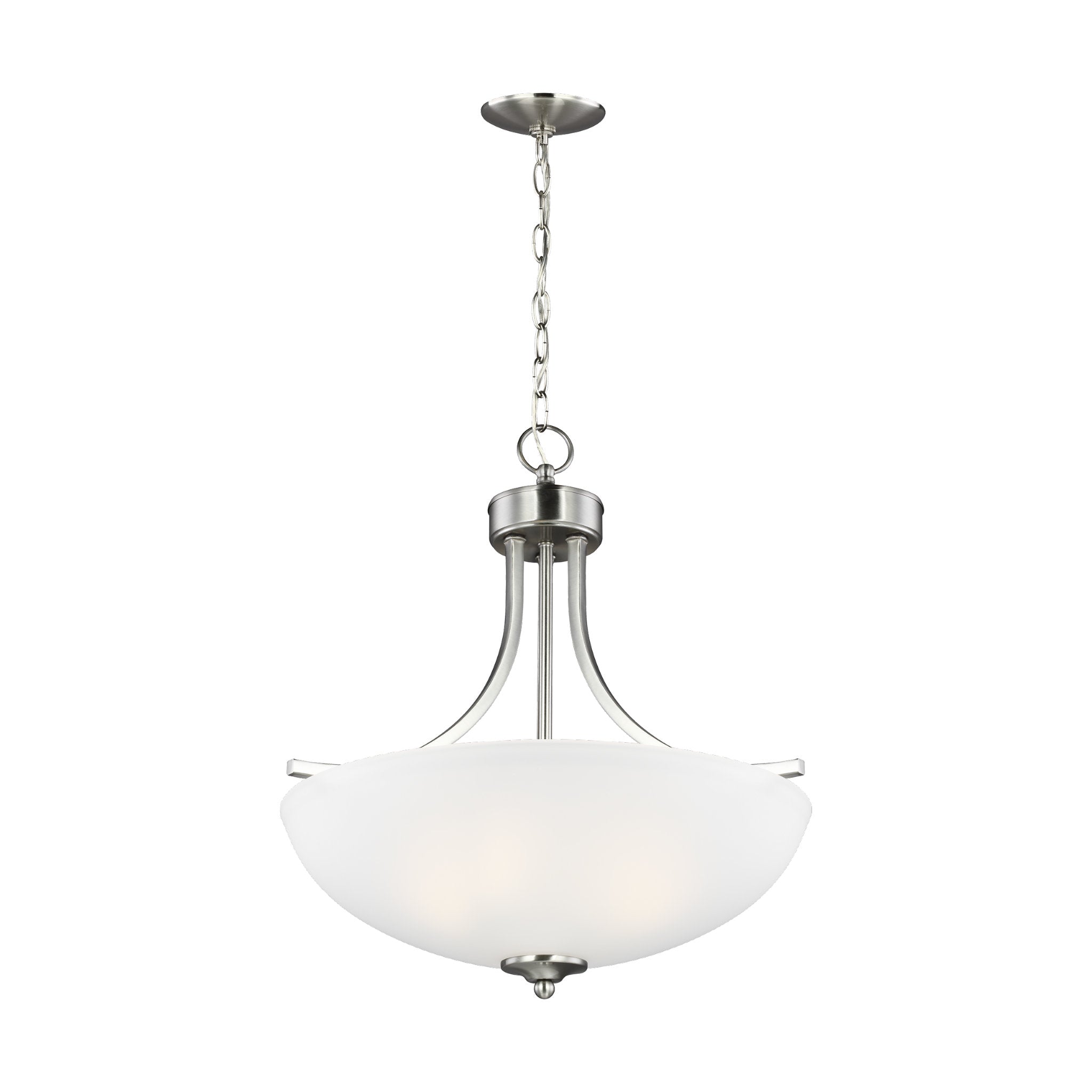 Geary Medium Three Light Pendant LED Transitional 20.625" Height Steel Round Satin Etched Shade in Brushed Nickel