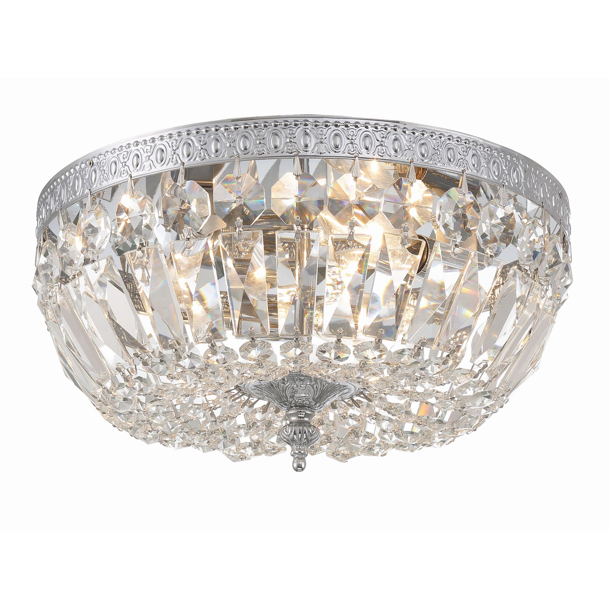 Crystorama 3 Light Hand Cut Crystal Polished Chrome Flush Mount Hand Cut Crystal 12"W x 6.5"H x 12"D