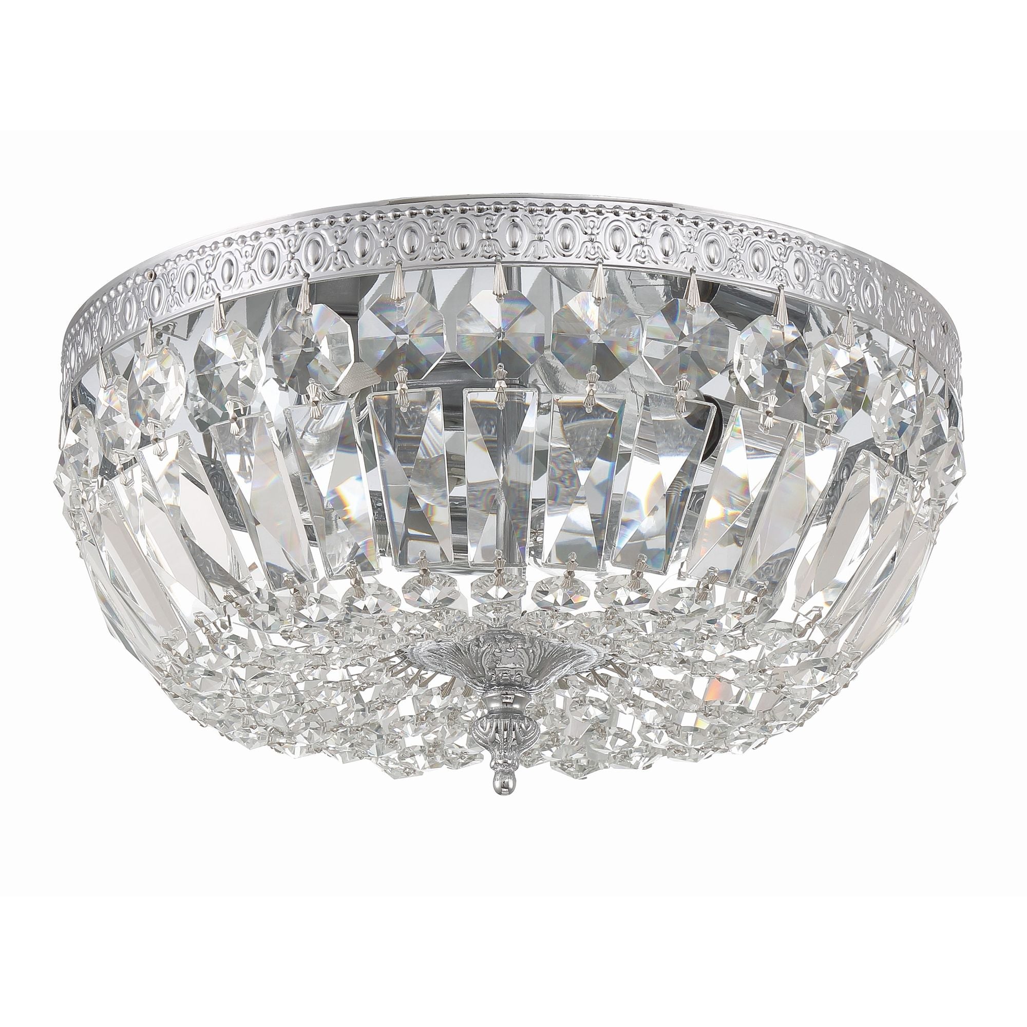 Crystorama 3 Light Hand Cut Crystal Polished Chrome Flush Mount Hand Cut Crystal 12"W x 6.5"H x 12"D