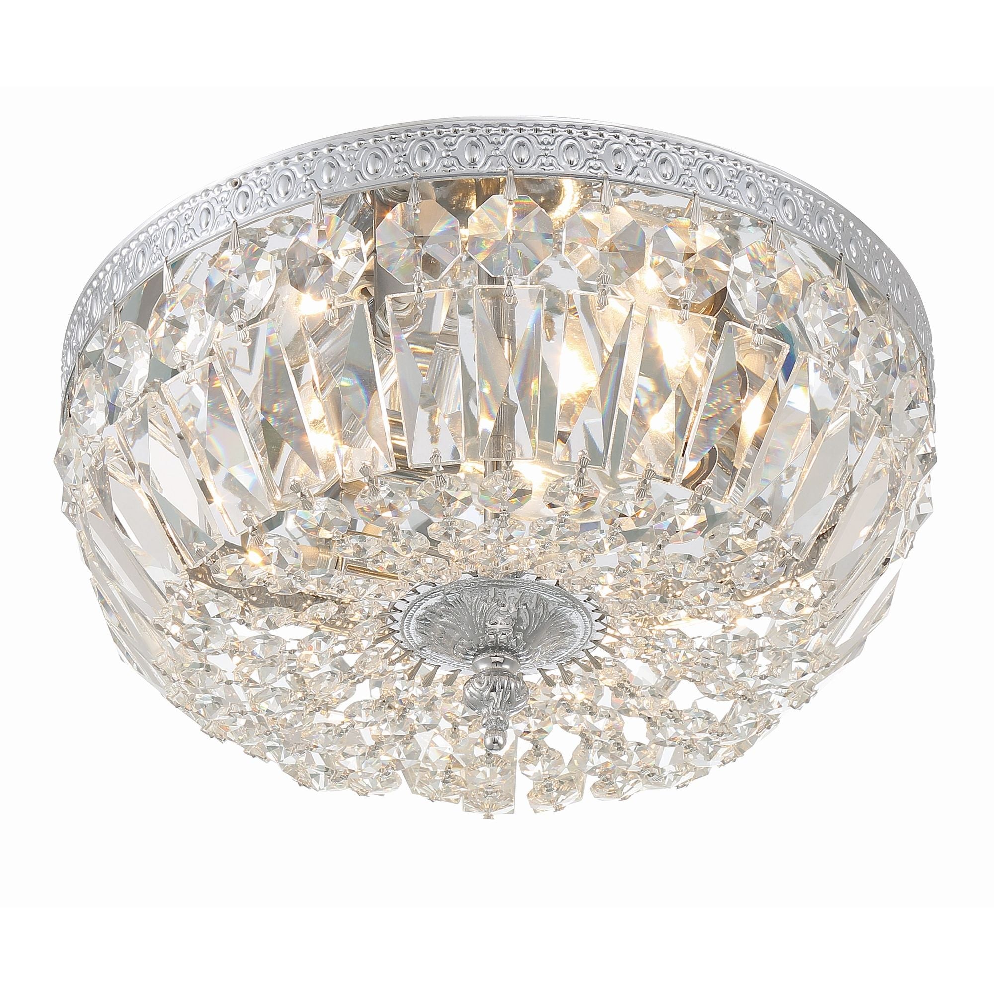 Crystorama 3 Light Hand Cut Crystal Polished Chrome Flush Mount Hand Cut Crystal 12"W x 6.5"H x 12"D