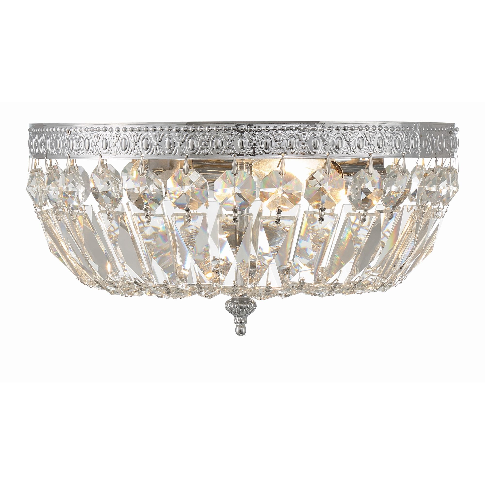 Crystorama 3 Light Hand Cut Crystal Polished Chrome Flush Mount Hand Cut Crystal 12"W x 6.5"H x 12"D