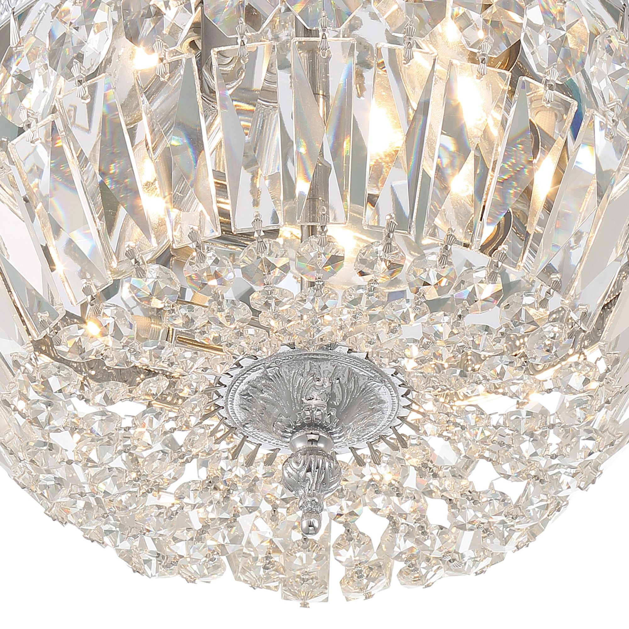 Crystorama 3 Light Hand Cut Crystal Polished Chrome Flush Mount Hand Cut Crystal 12"W x 6.5"H x 12"D