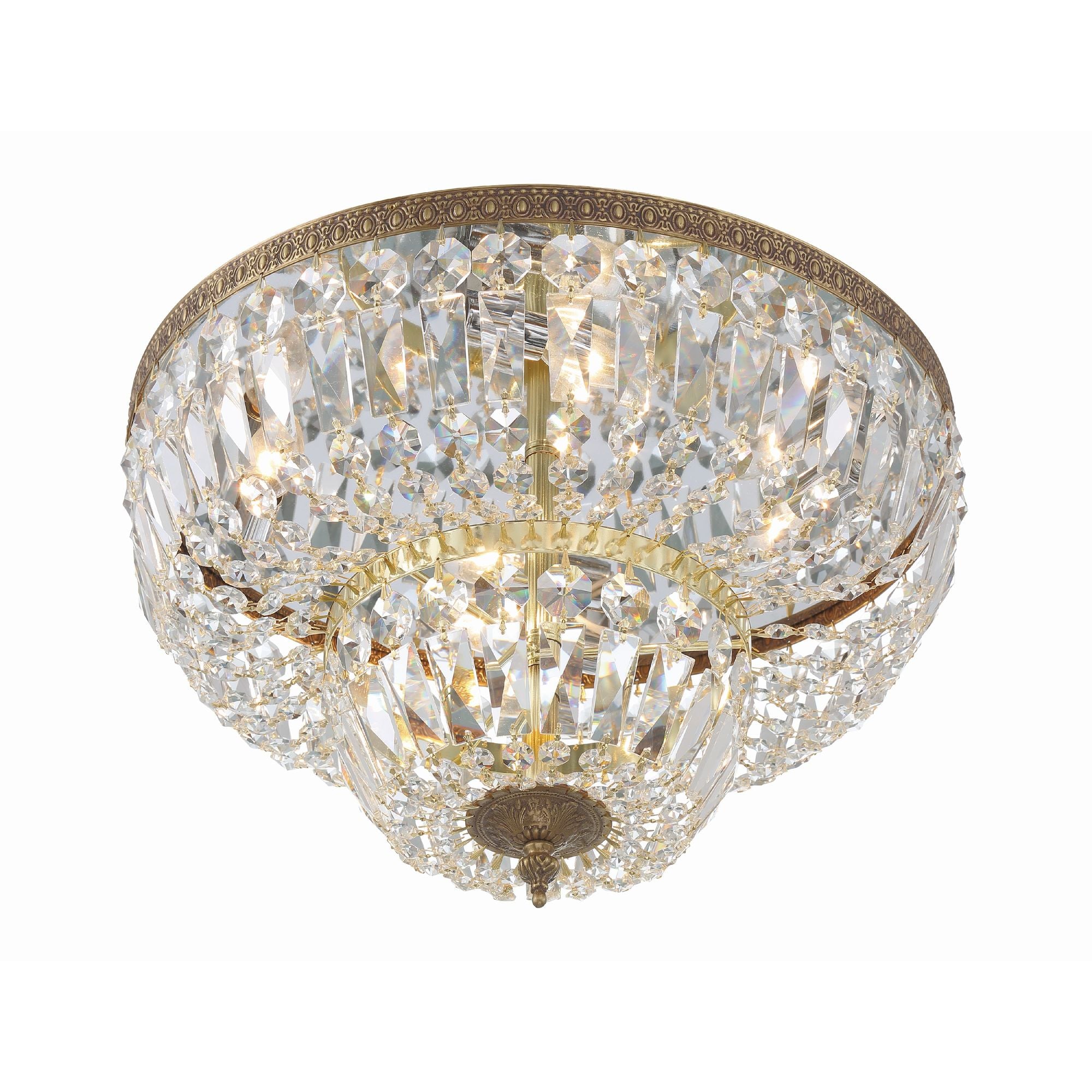 Crystorama 4 Light Clear Hand Cut Olde Brass Flush Mount Hand Cut Crystal 18"W x 12"H x 18"D