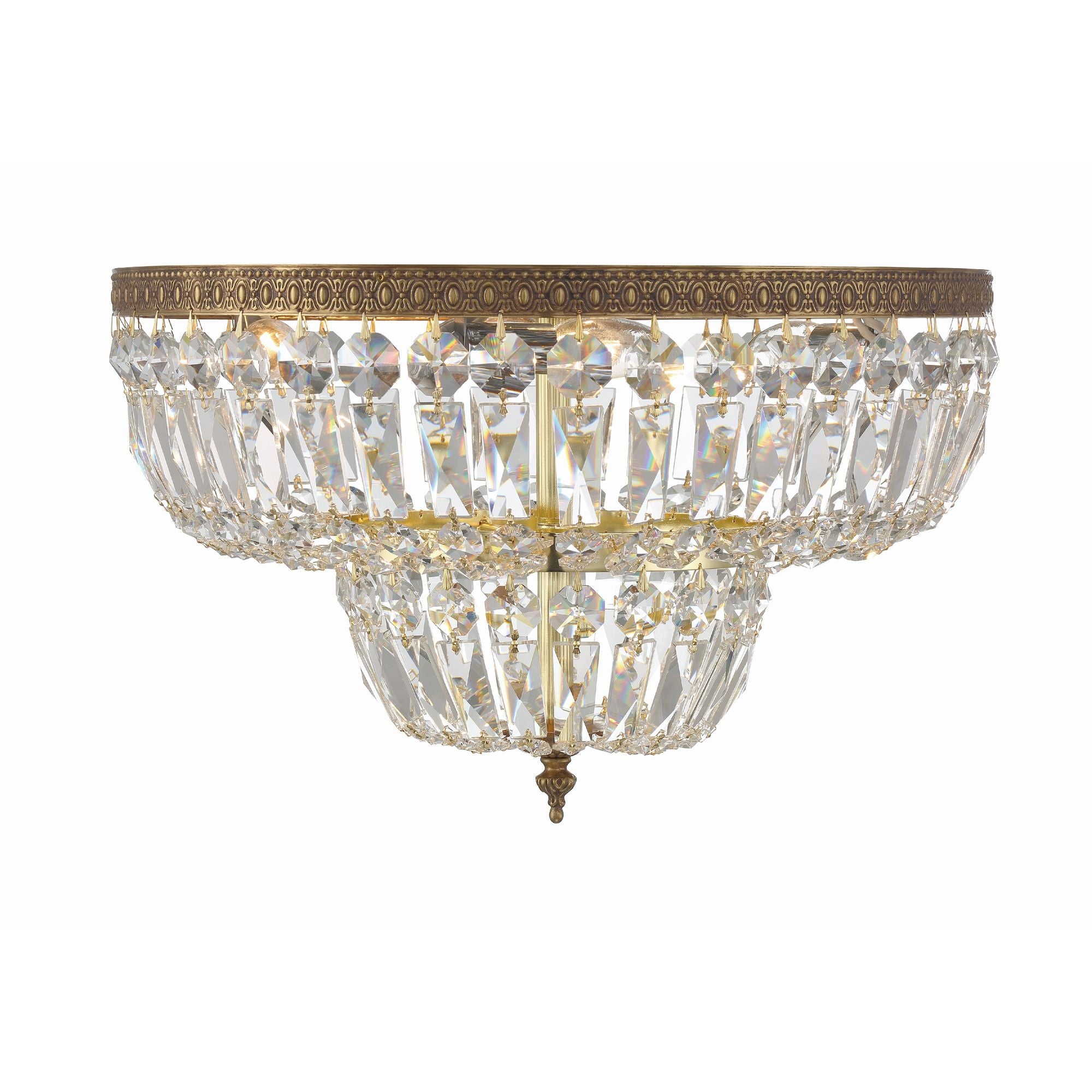 Crystorama 4 Light Clear Hand Cut Olde Brass Flush Mount Hand Cut Crystal 18"W x 12"H x 18"D