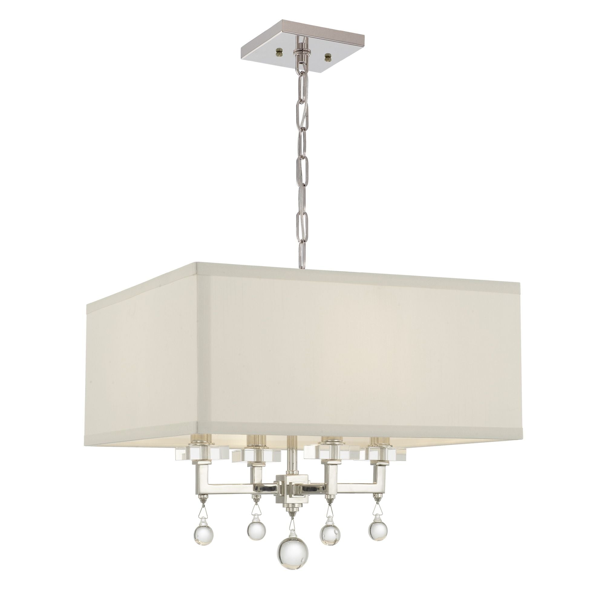 Paxton 4 Light Polished Nickel Mini Chandelier Clear Glass Drops Silk Shade 16"W x 16"H x 16"D