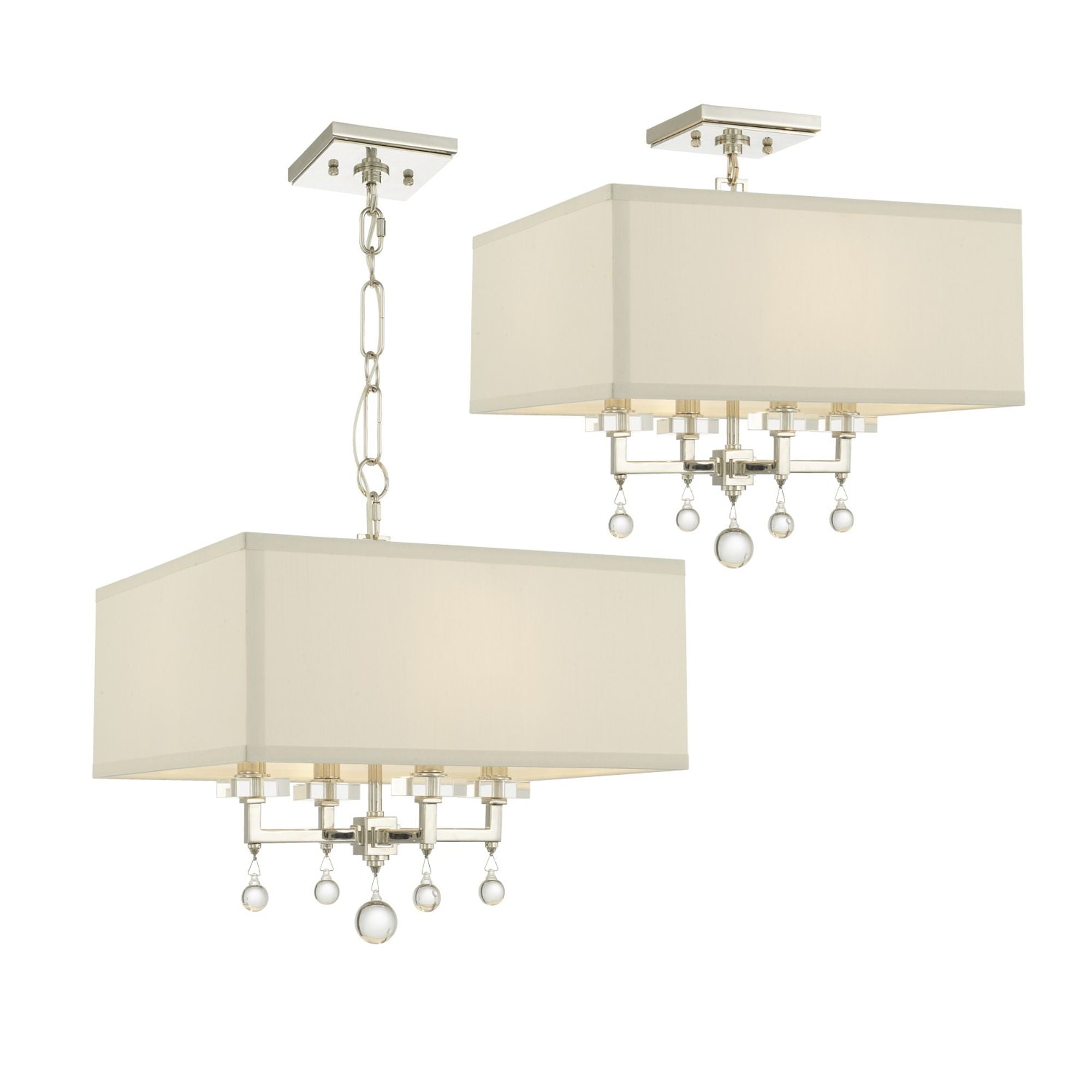 Paxton 4 Light Polished Nickel Mini Chandelier Clear Glass Drops Silk Shade 16"W x 16"H x 16"D