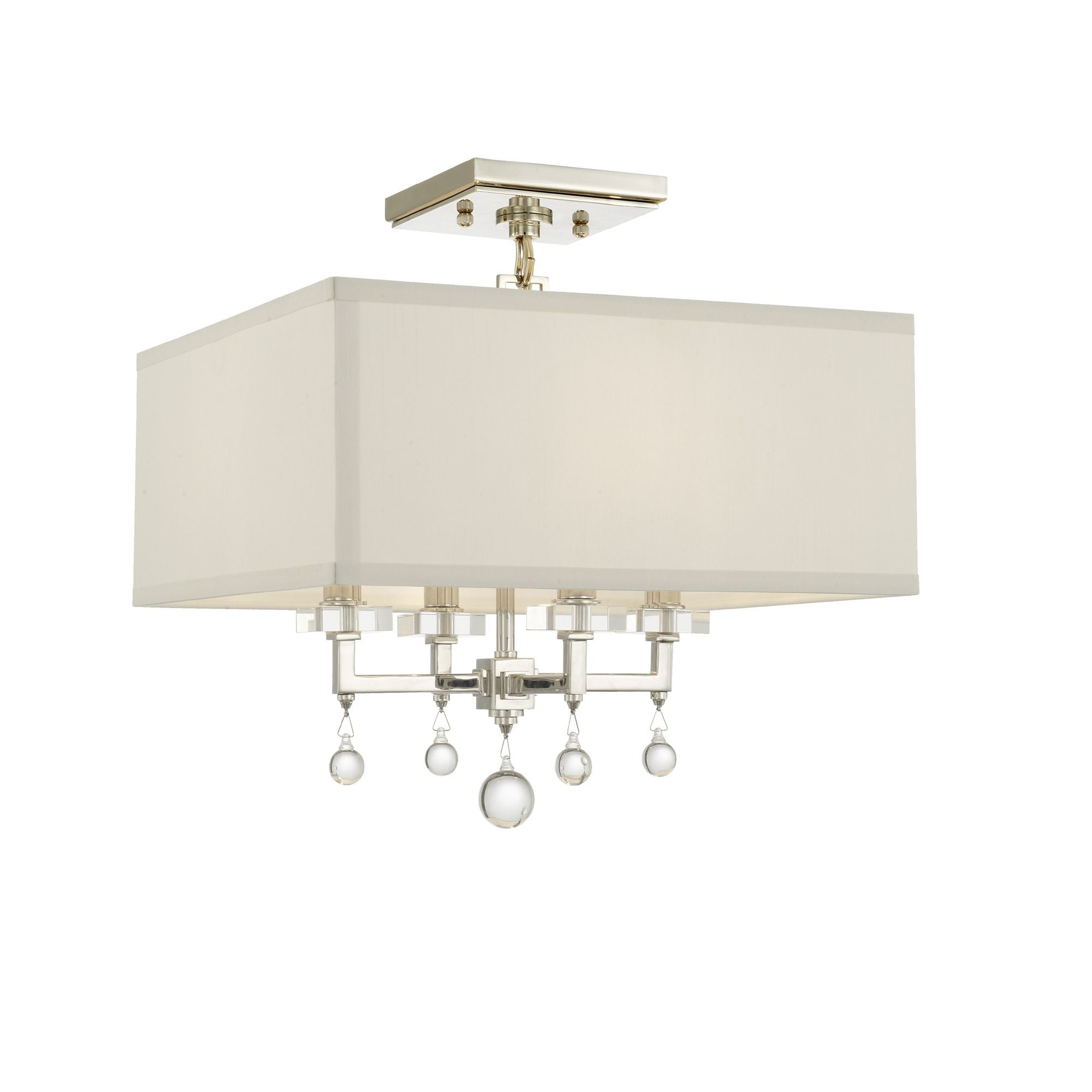 Paxton 4 Light Polished Nickel Semi Flush Mount Clear Glass Drops Silk Shade 16"W x 16"H x 16"D