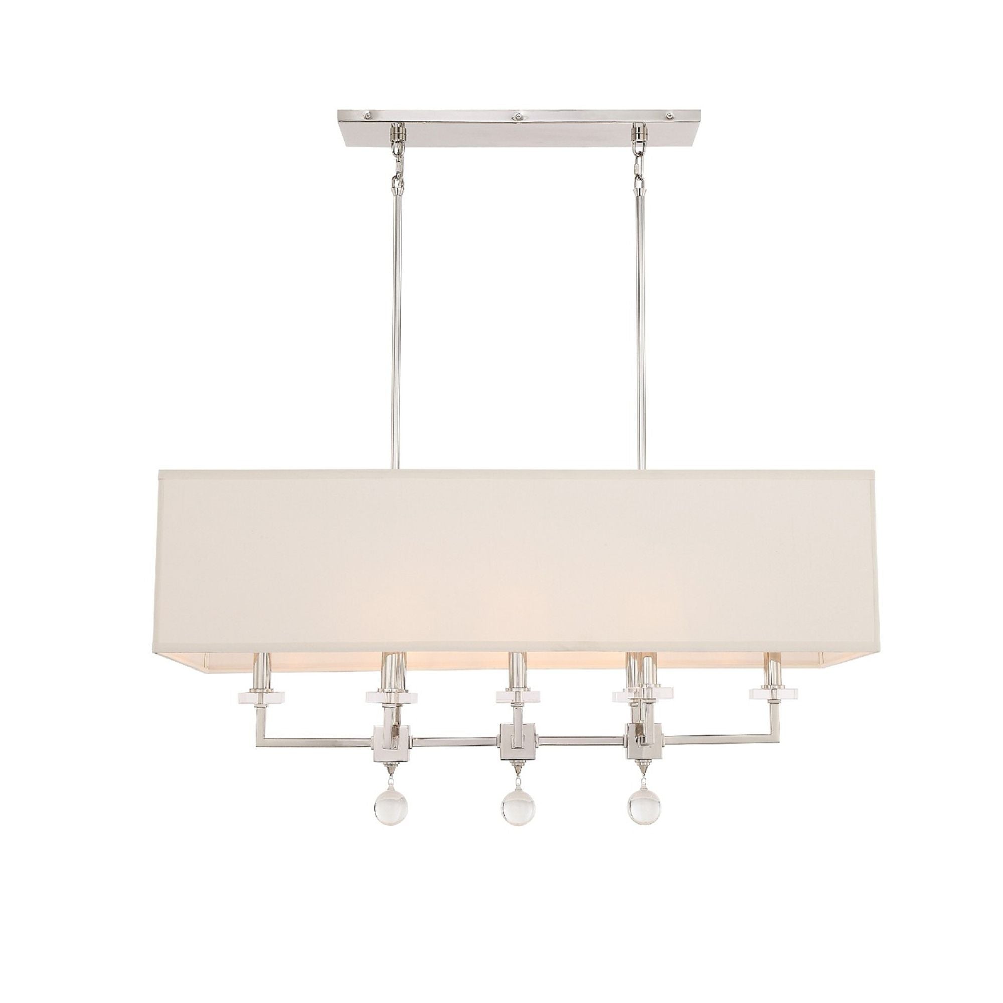 Paxton 8 Light Polished Nickel Linear Chandelier Clear Glass Drops Silk Shade 38"W x 17.5"H x 16.75"D