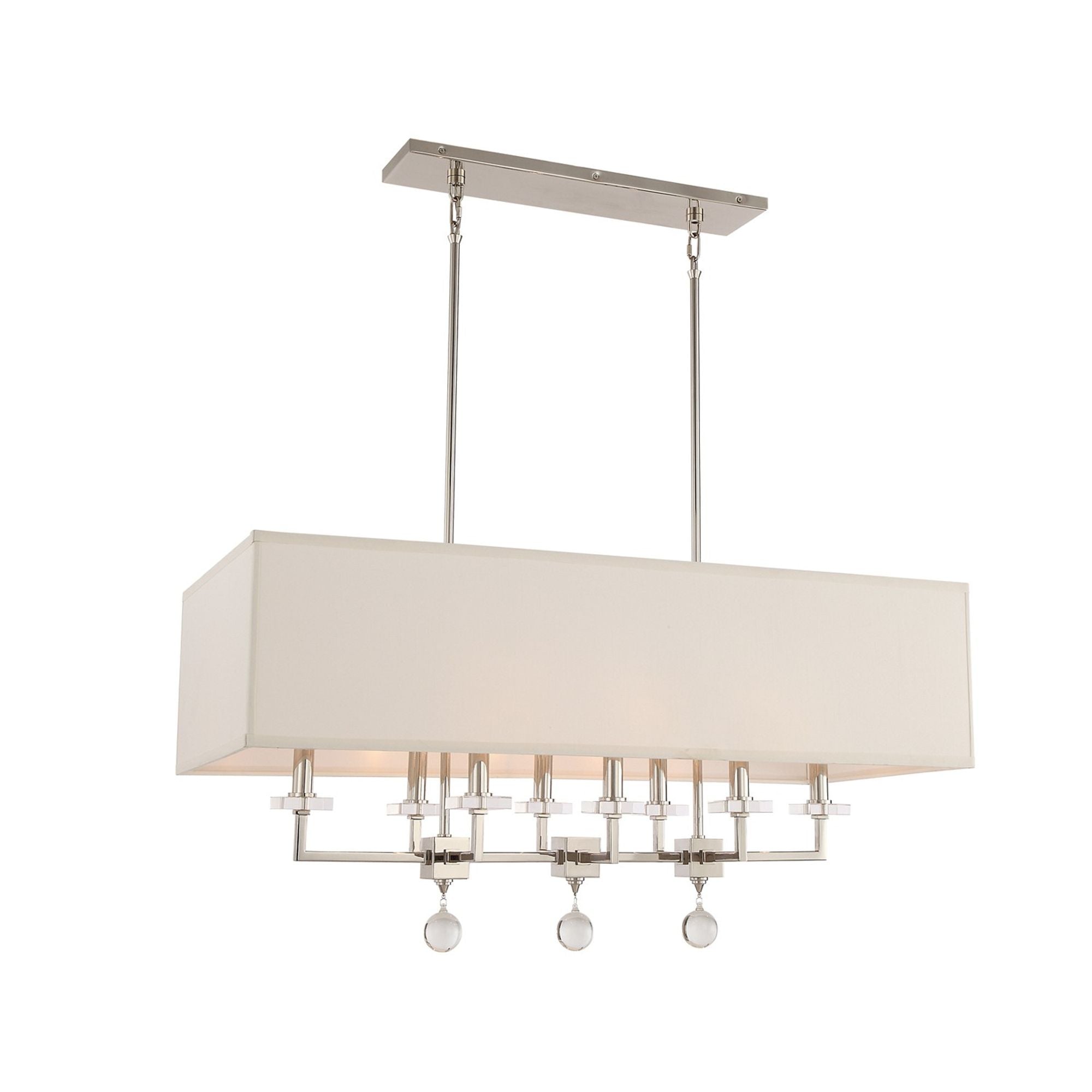 Paxton 8 Light Polished Nickel Linear Chandelier Clear Glass Drops Silk Shade 38"W x 17.5"H x 16.75"D