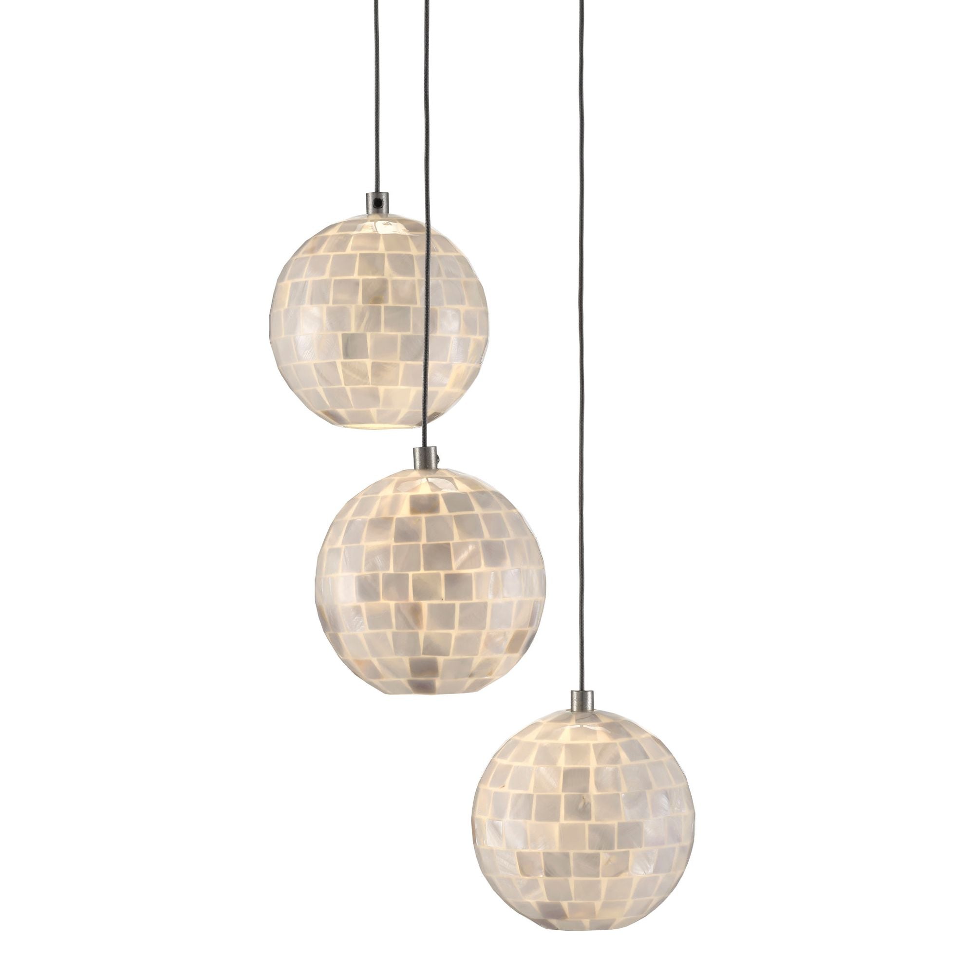 Finhorn 3-Light Round Multi-Drop Pendant - Painted Silver/Pearl