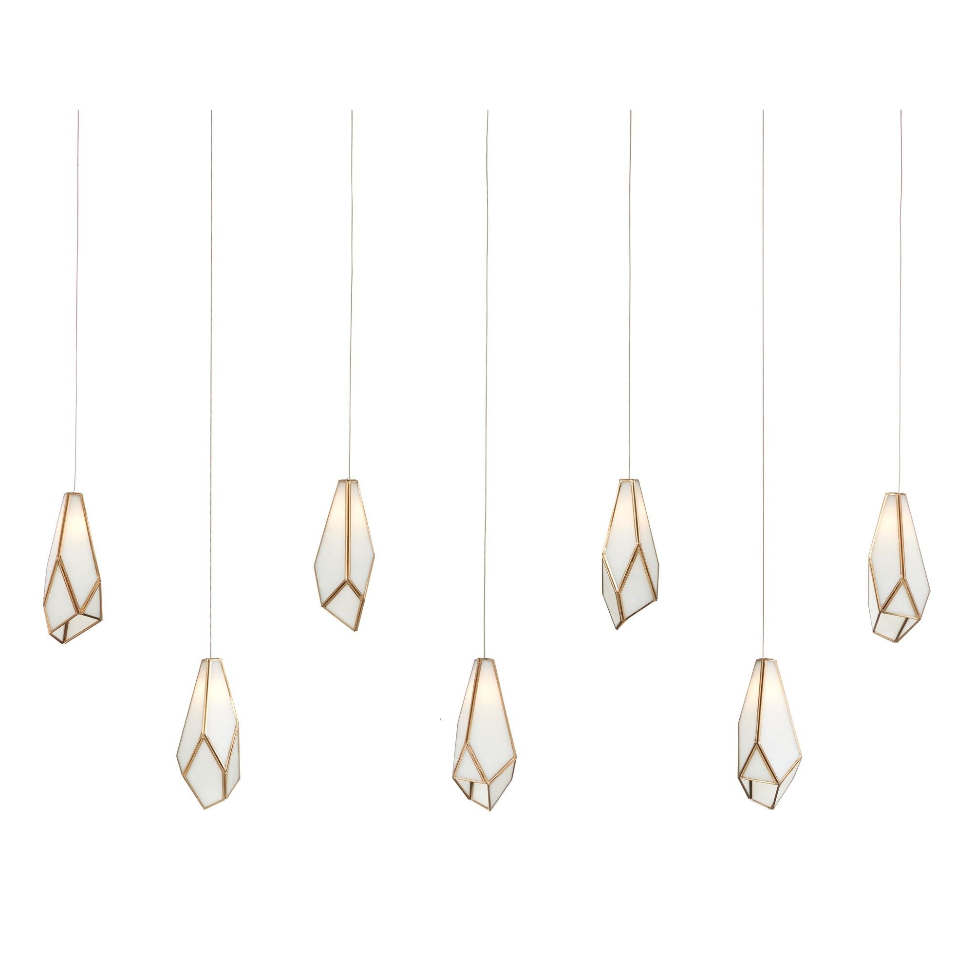 Glace White 7-Light Rectangular Multi-Drop Pendant - White/Antique Brass/Silver