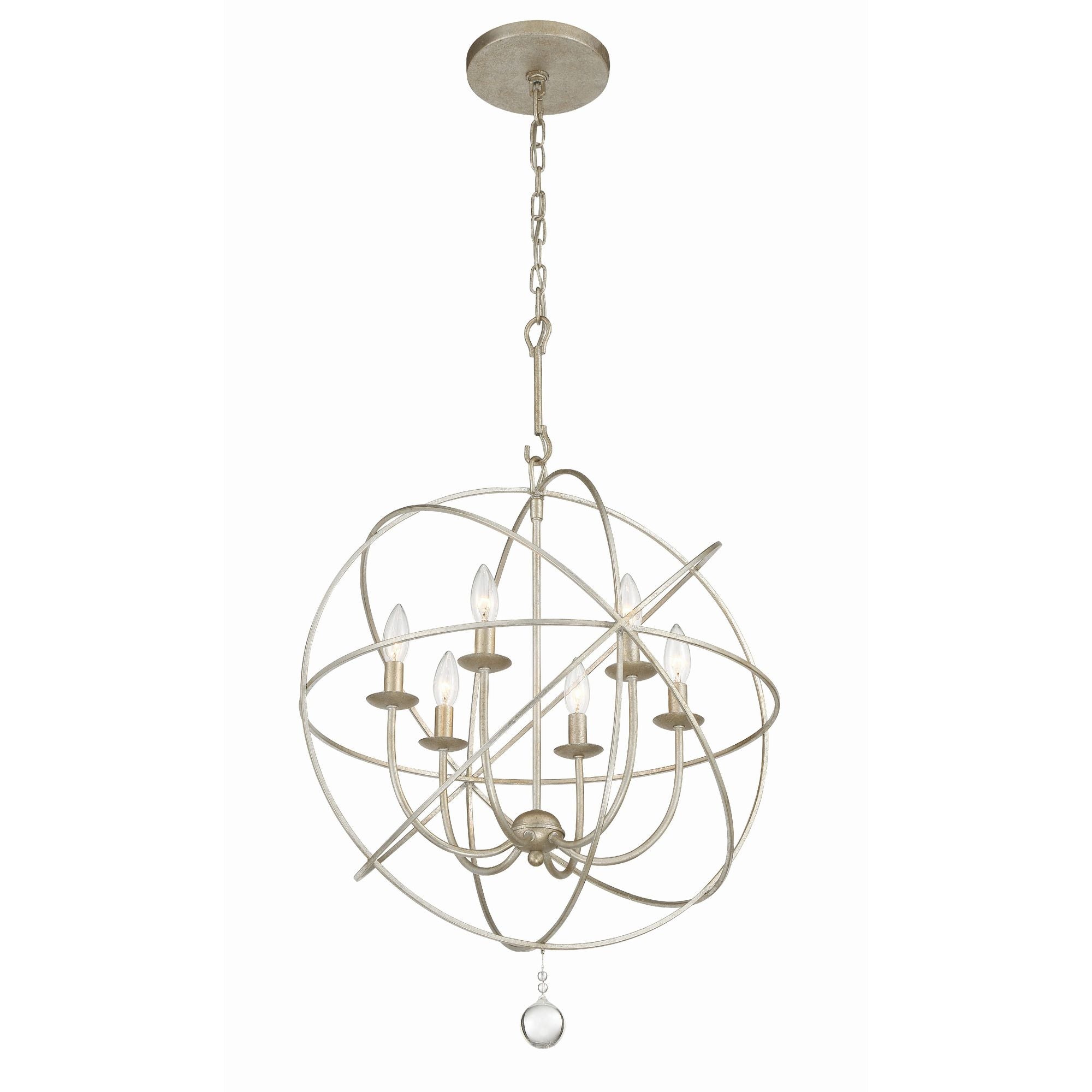 Solaris 6 Light Olde Silver Sphere Chandelier Clear Glass Drops 22.5"W x 27.5"H x 22.5"D