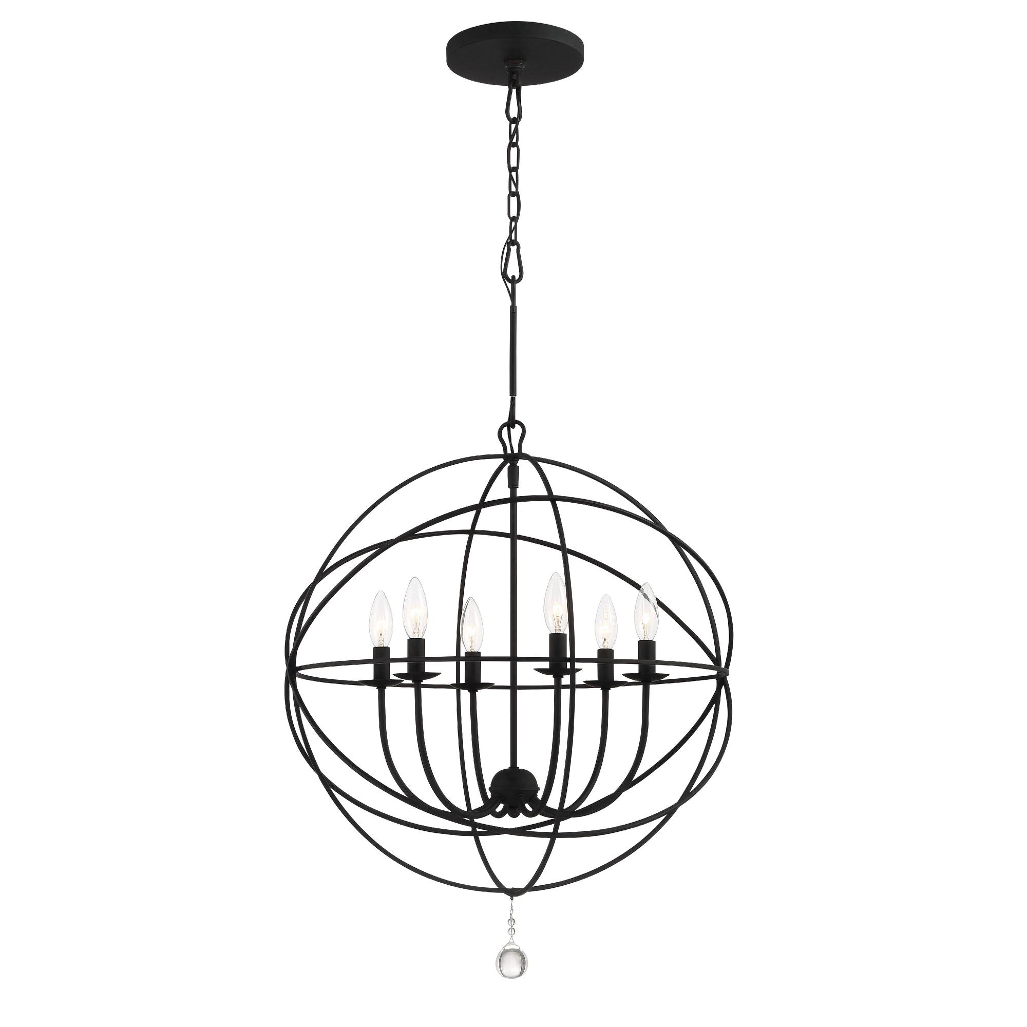 Solaris 6 Light Black Sphere Chandelier Clear Glass Drops 28.5"W x 35.5"H x 28.5"D