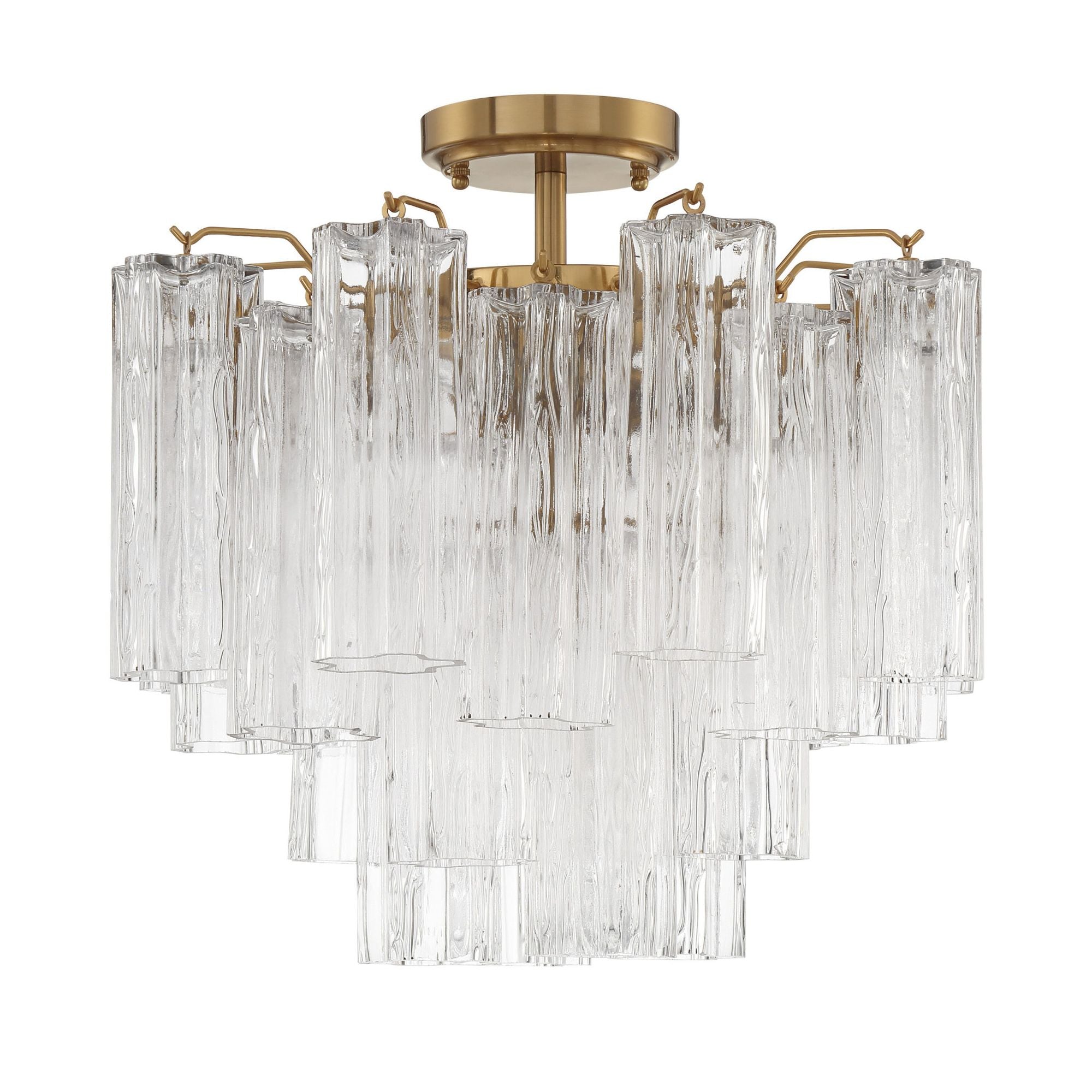 Addis 4 Light Aged Brass Semi Flush Mount Tronchi Glass Clear 17.75"W x 13.75"H x 17.75"D