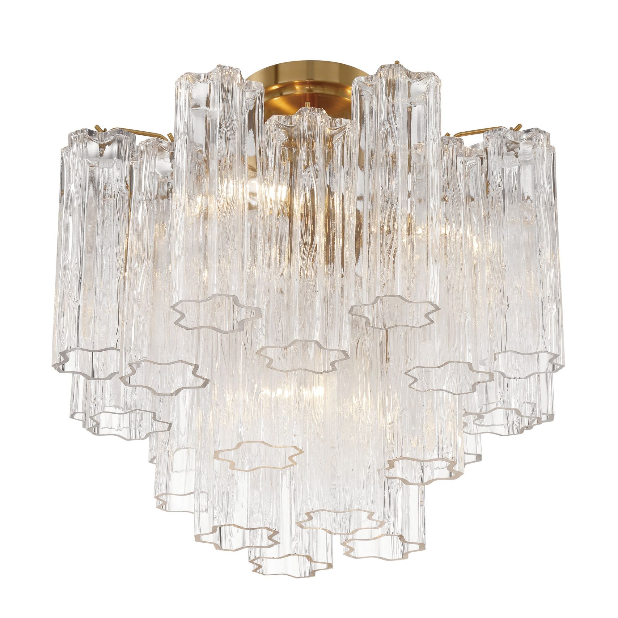 Addis 4 Light Aged Brass Semi Flush Mount Tronchi Glass Clear 17.75"W x 13.75"H x 17.75"D