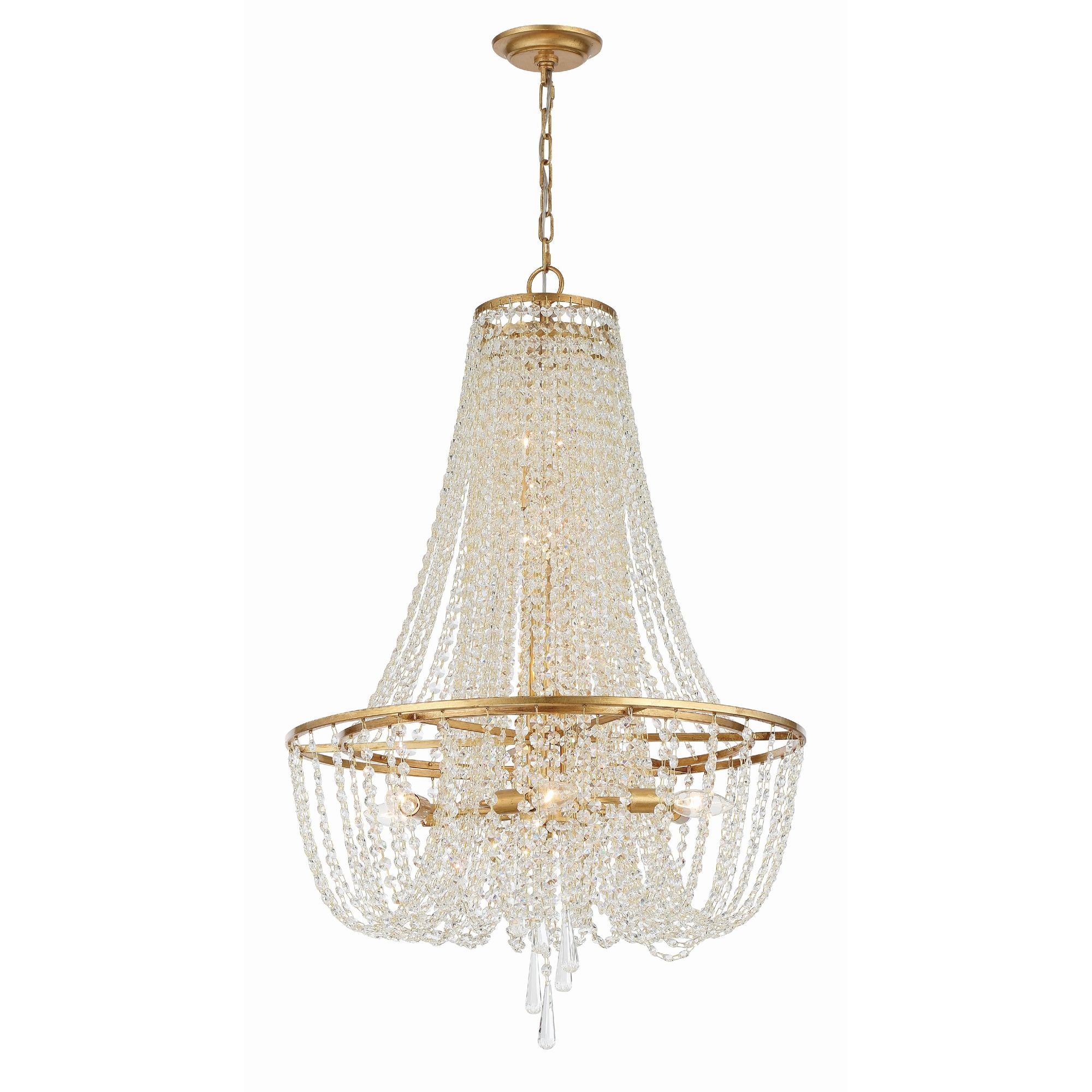 Arcadia 9 Light Antique Gold Chandelier Hand Cut Crystal 24"W x 36.5"H x 24"D