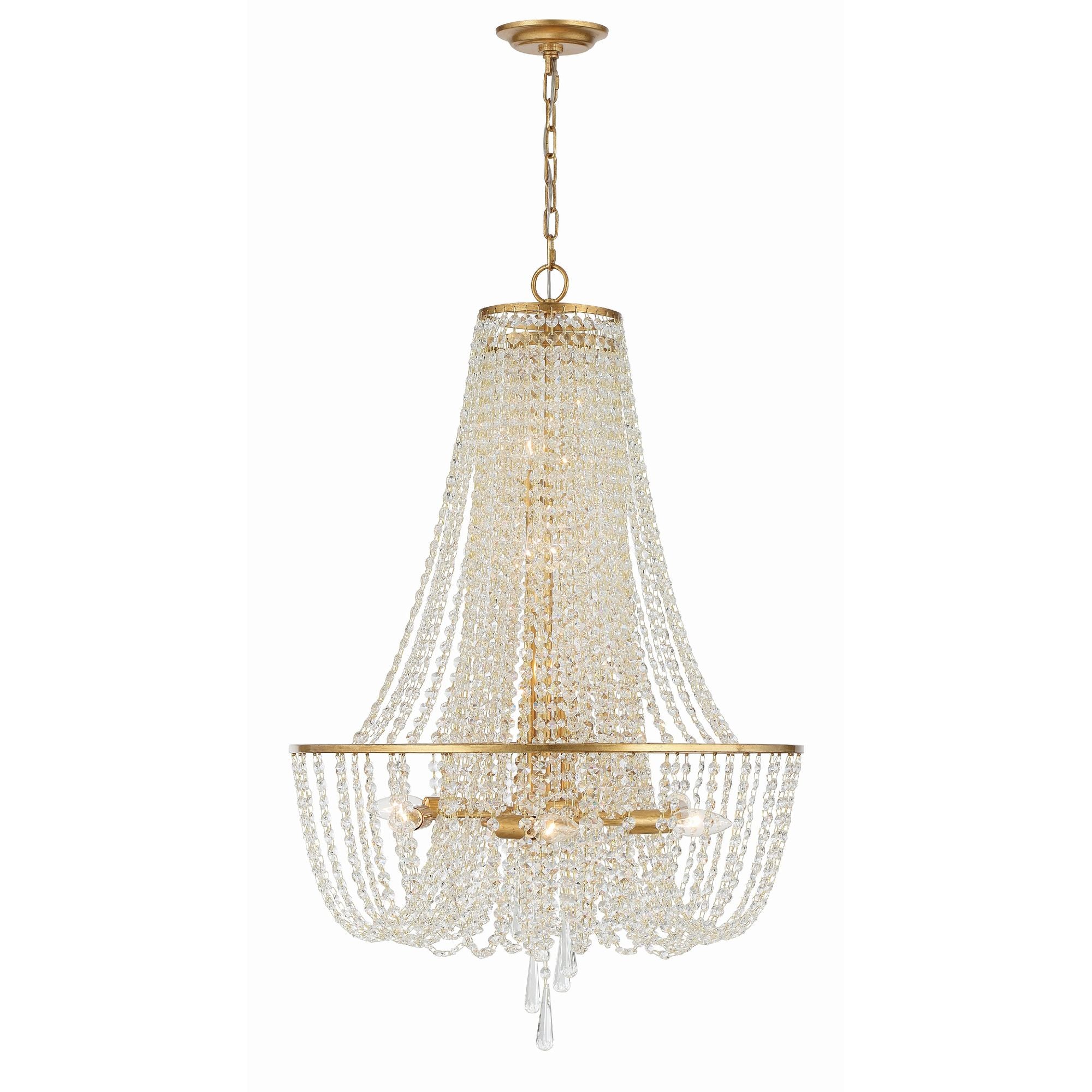 Arcadia 9 Light Antique Gold Chandelier Hand Cut Crystal 24"W x 36.5"H x 24"D