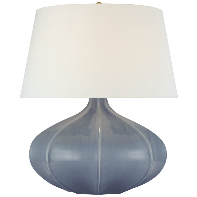 AERIN Rana Medium Wide Table Lamp in Polar Blue Crackle with Linen