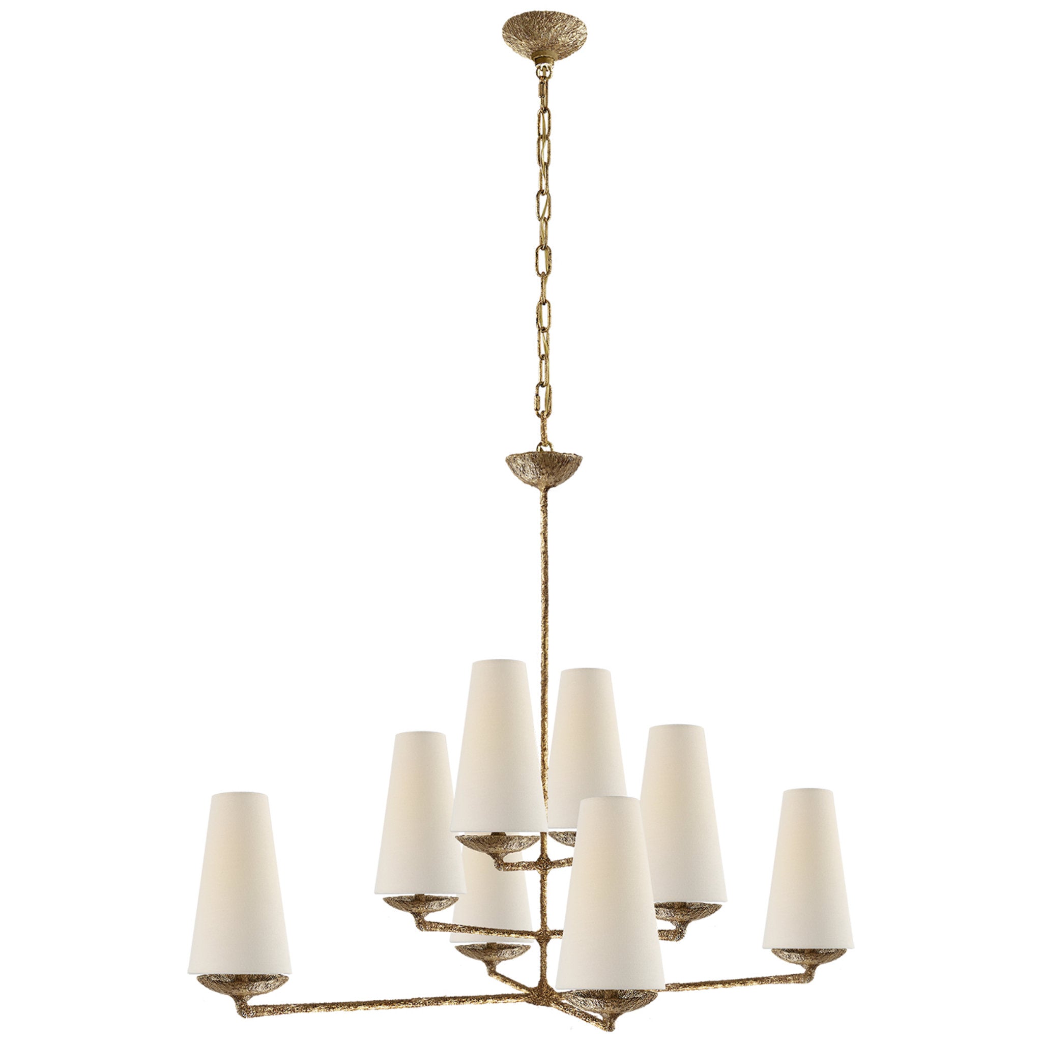 AERIN Fontaine Large Offset Chandelier in Gilded Plaster with Linen Sh