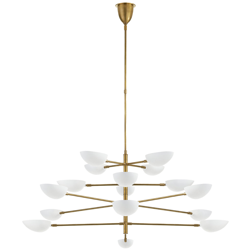 Lightwell Grande Triple Chandelier in Soft Brass, Visual Comfort