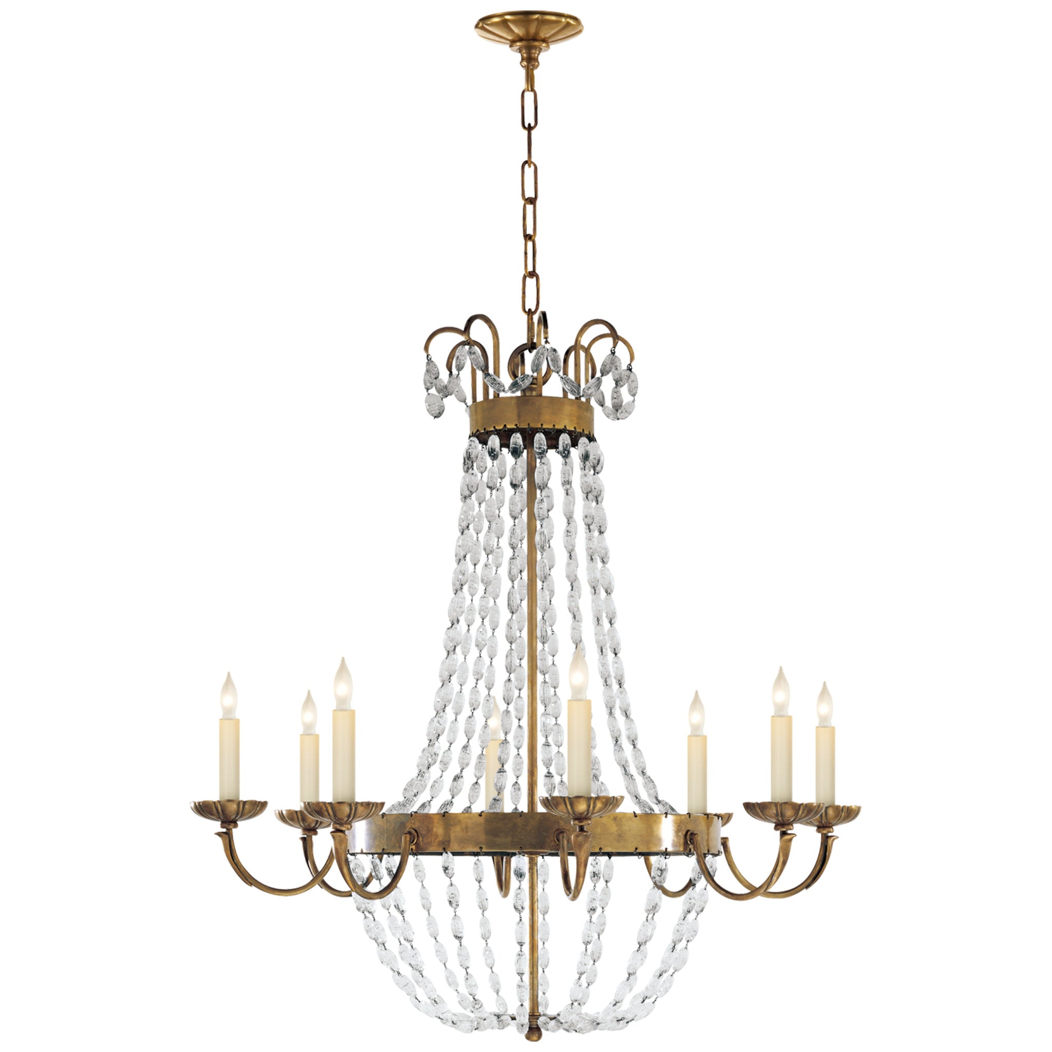 Chapman & Myers Paris Flea Market Large Chandelier in Antique-Burnished Brass with Seeded Glass