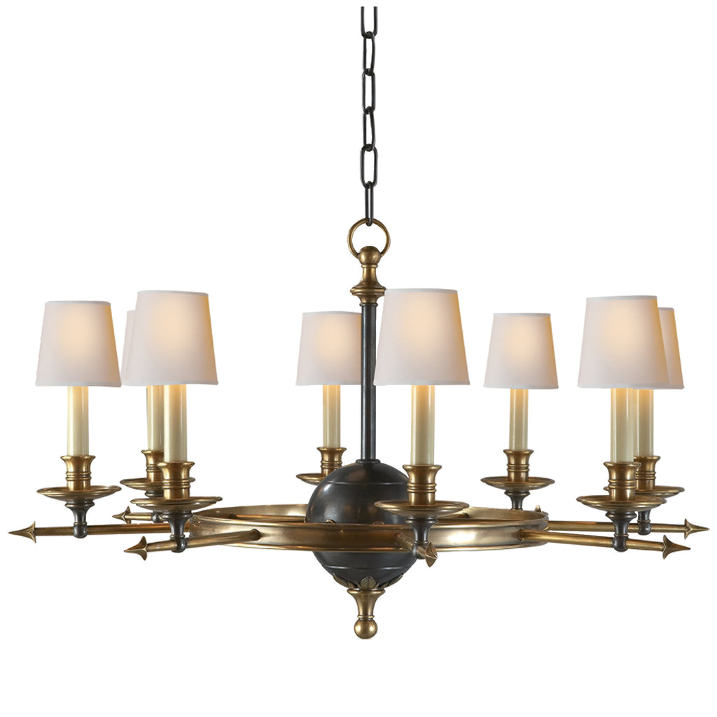 Chapman & Myers Leaf and Arrow Large Chandelier in Bronze with  Antique-Burnished Brass