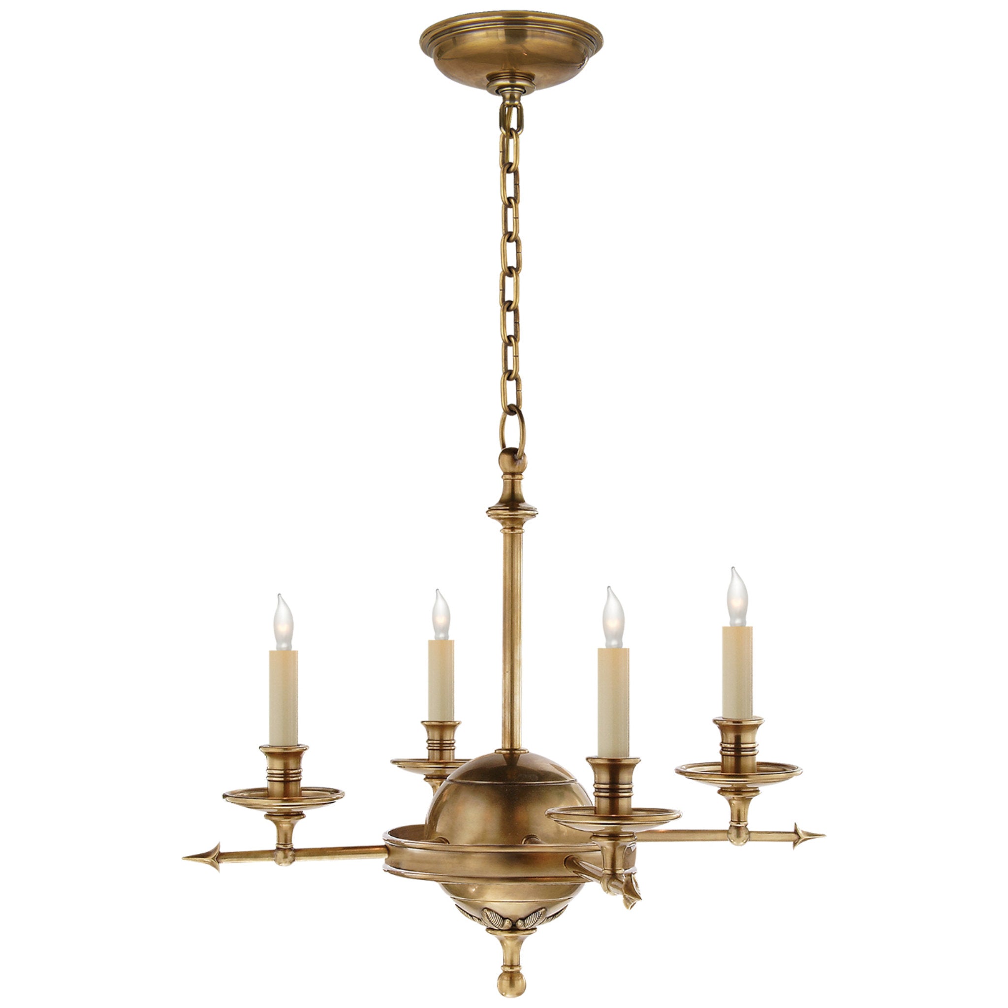 Chapman & Myers Leaf and Arrow Small Chandelier in Antique-Burnished Brass