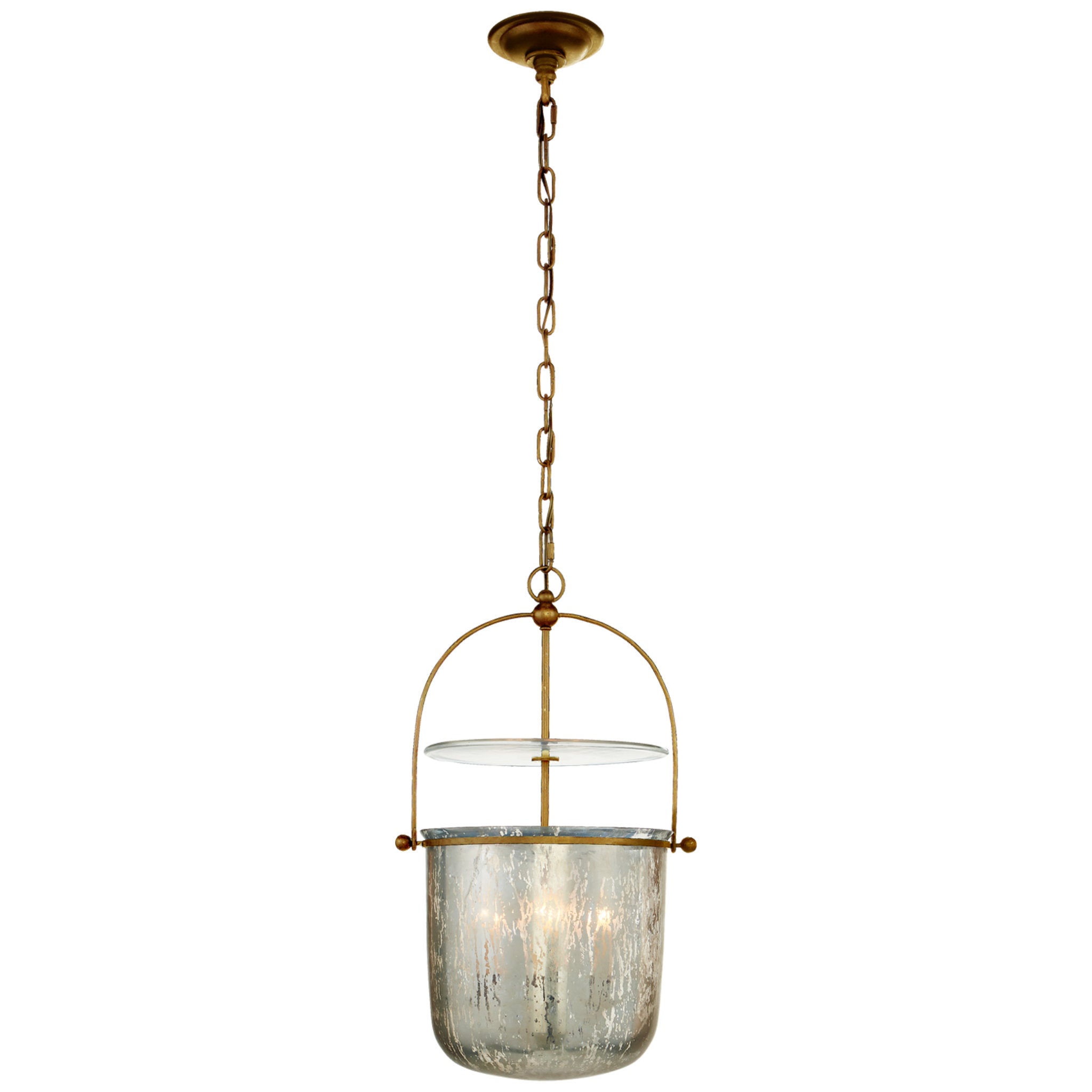 Chapman & Myers Lorford Small Smoke Bell Lantern in Gilded Iron with  Antiqued Mercury Glass