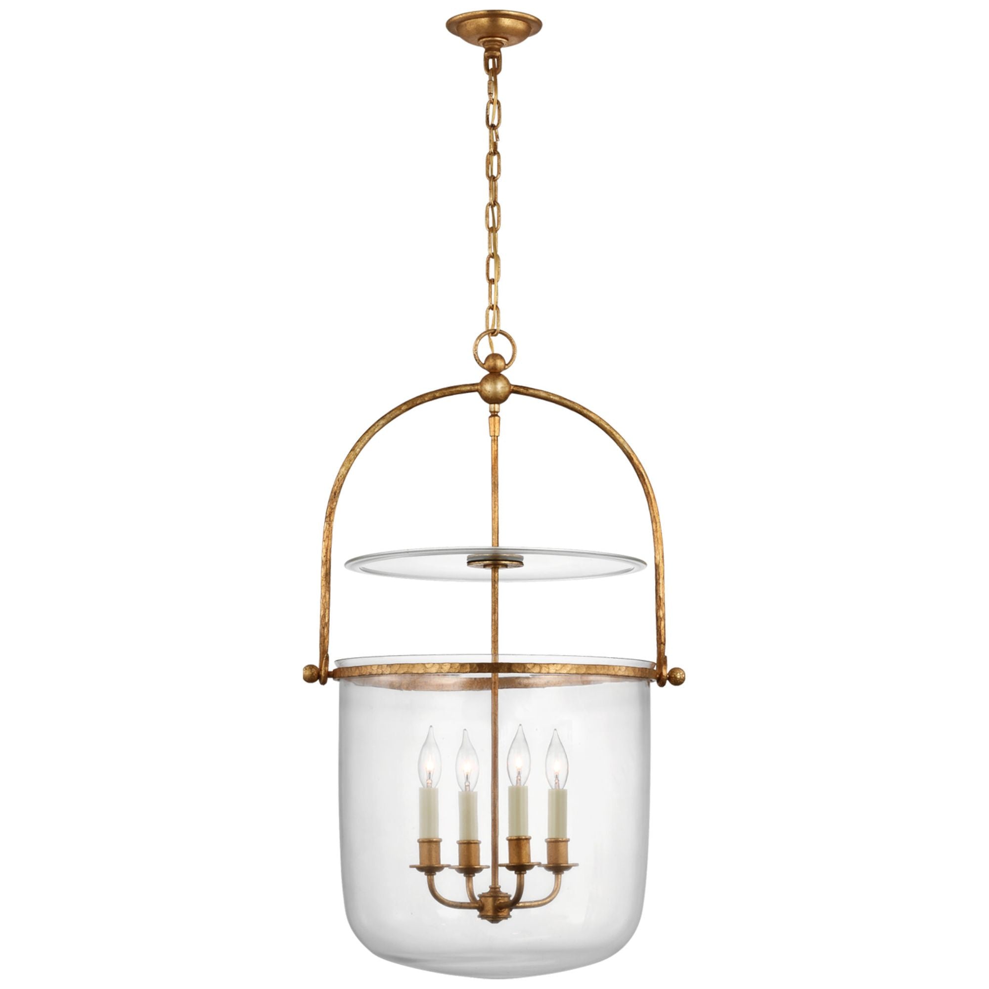 Chapman & Myers Lorford Smoke Bell Lantern in Gilded Iron with Clear Glass Ceiling Light W20"