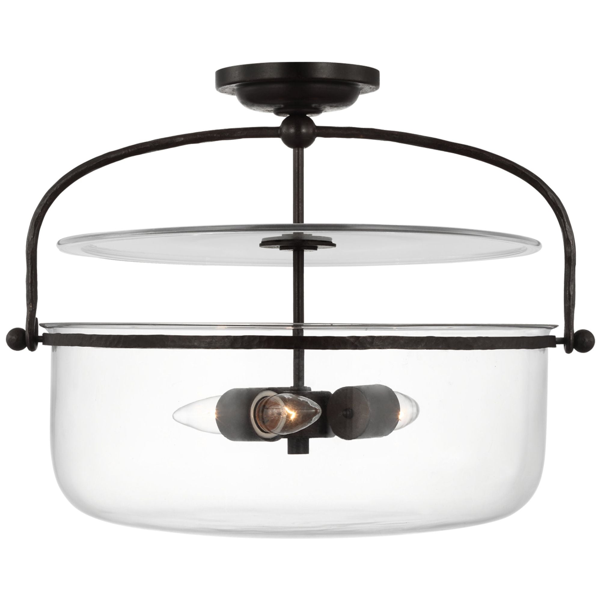 Chapman & Myers Lorford Medium Semi-Flush Lantern in Aged Iron with Clear Glass Ceiling Light W19.75" x H15"