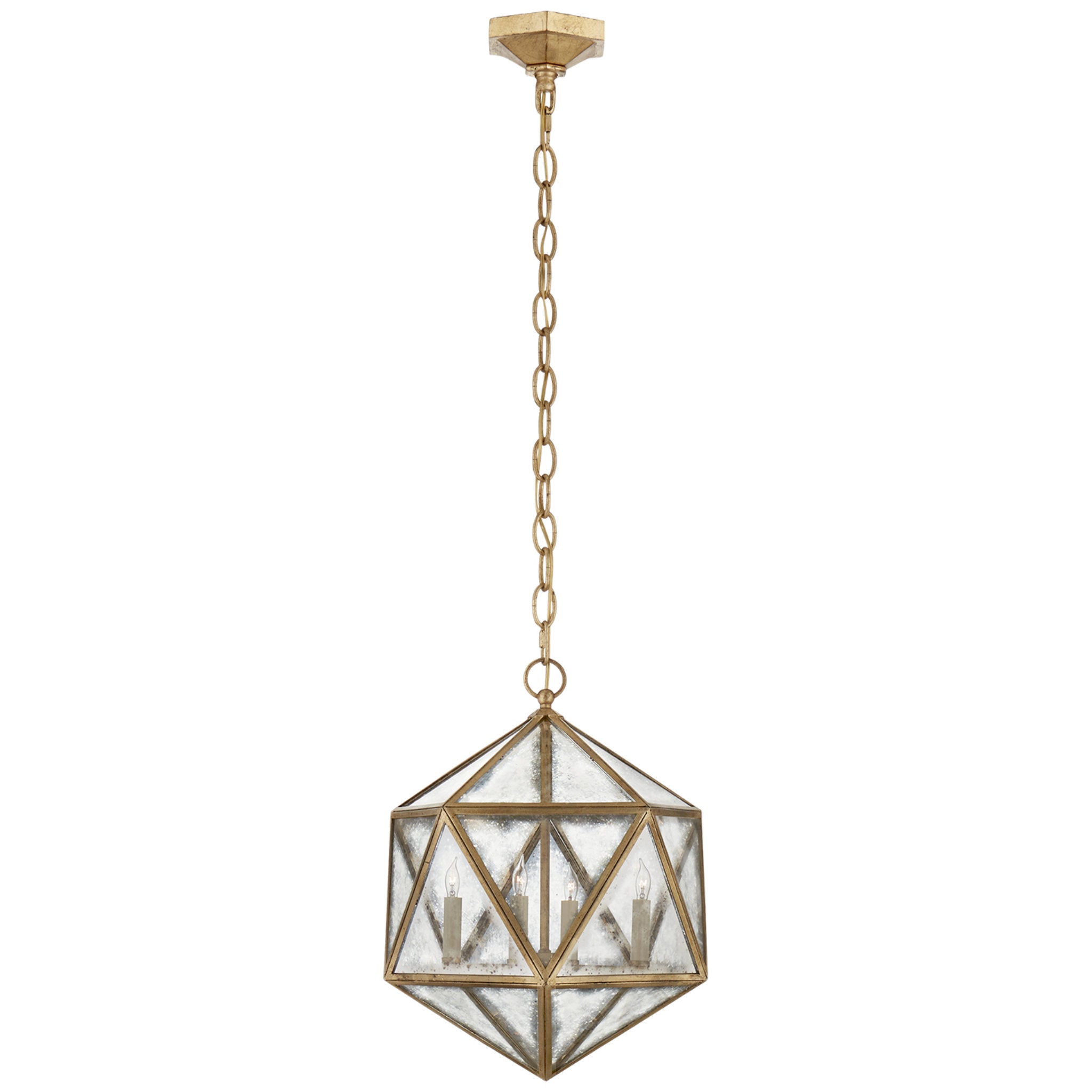 Chapman & Myers Zeno Medium 18 Facet Hedron Lantern in Gilded Iron with Antique Mirror