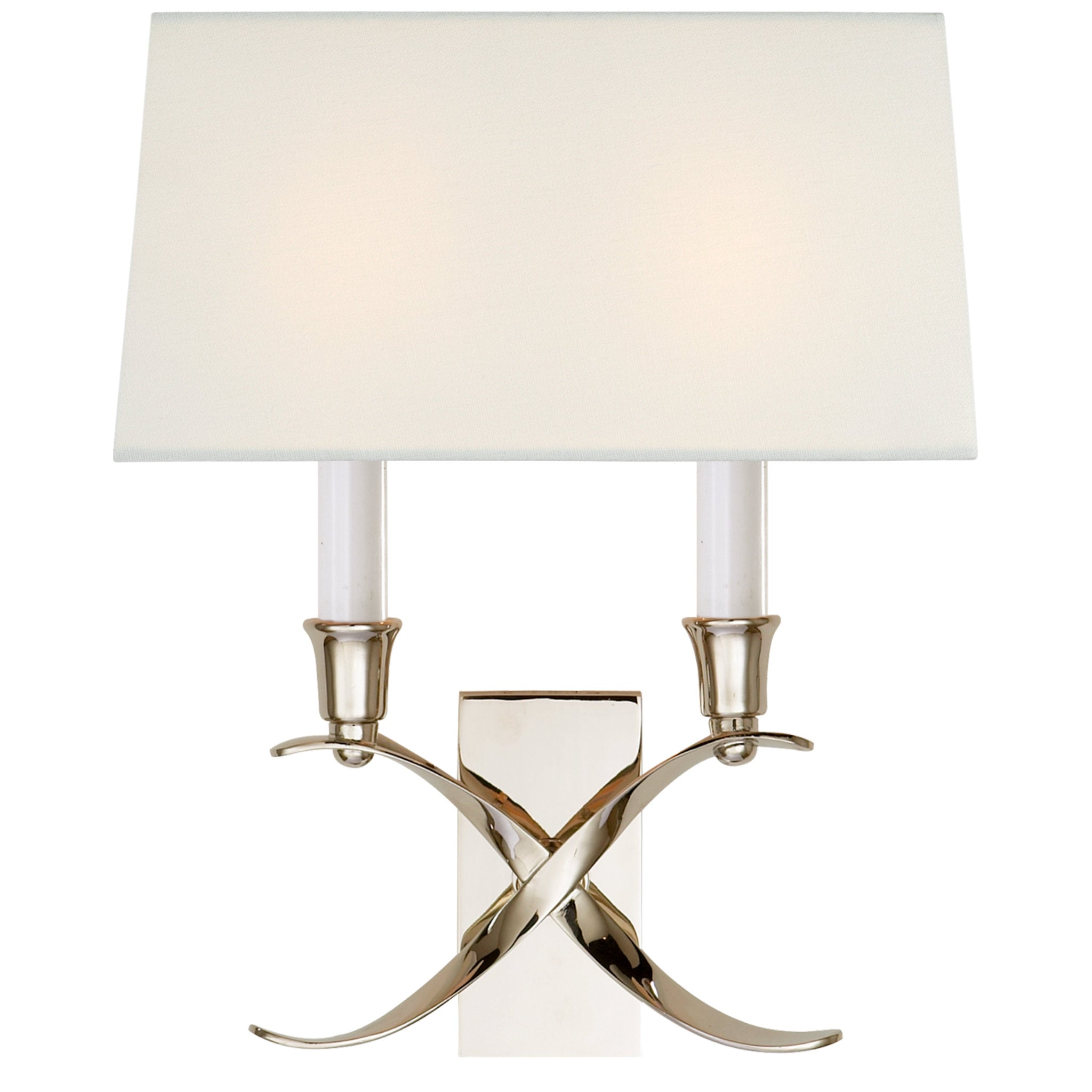 Chapman & Myers Cross Bouillotte Small Sconce in Polished Nickel with Linen Shade