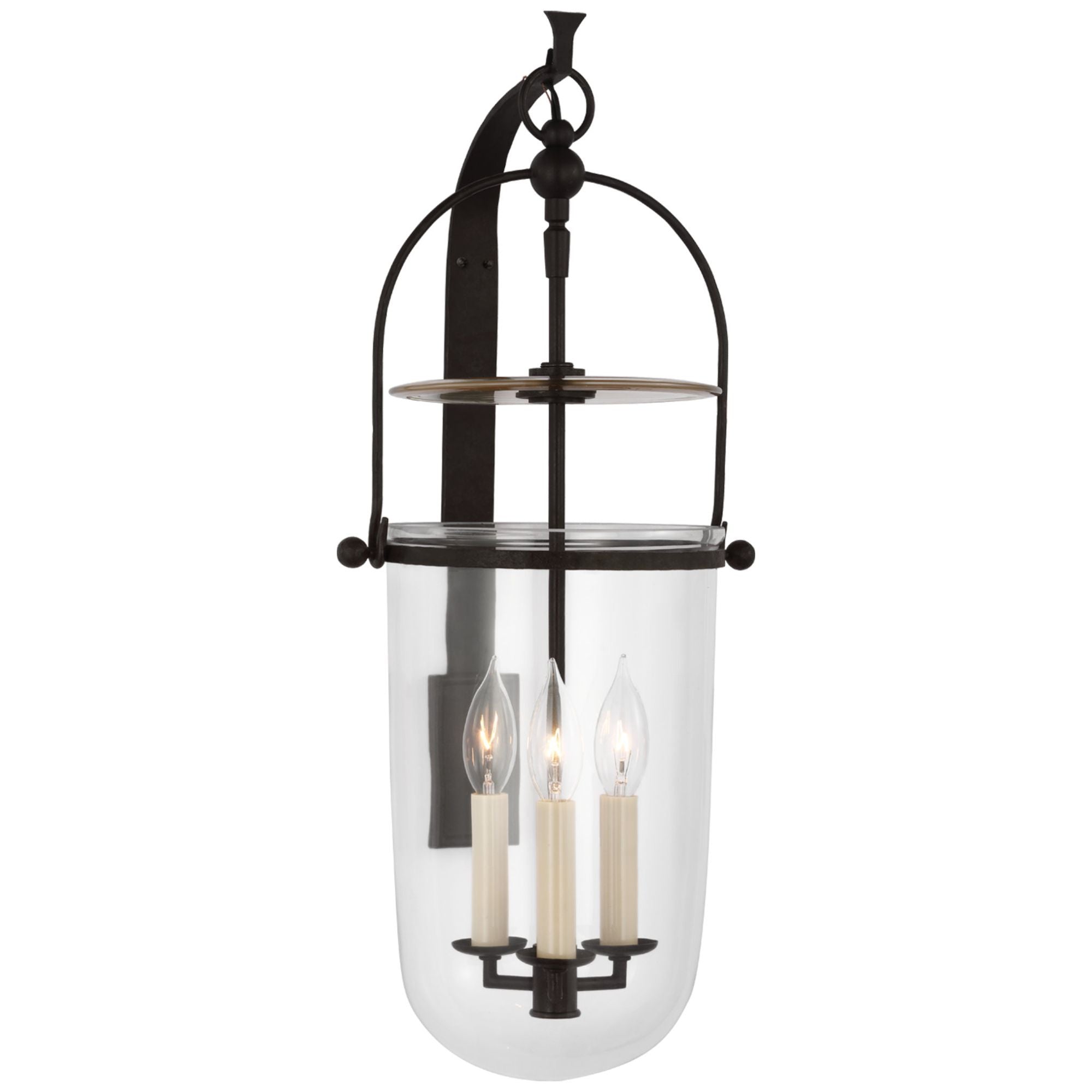 Chapman & Myers Lorford Medium Sconce in Aged Iron with Clear Glass Wall Light W10" x H23.75"