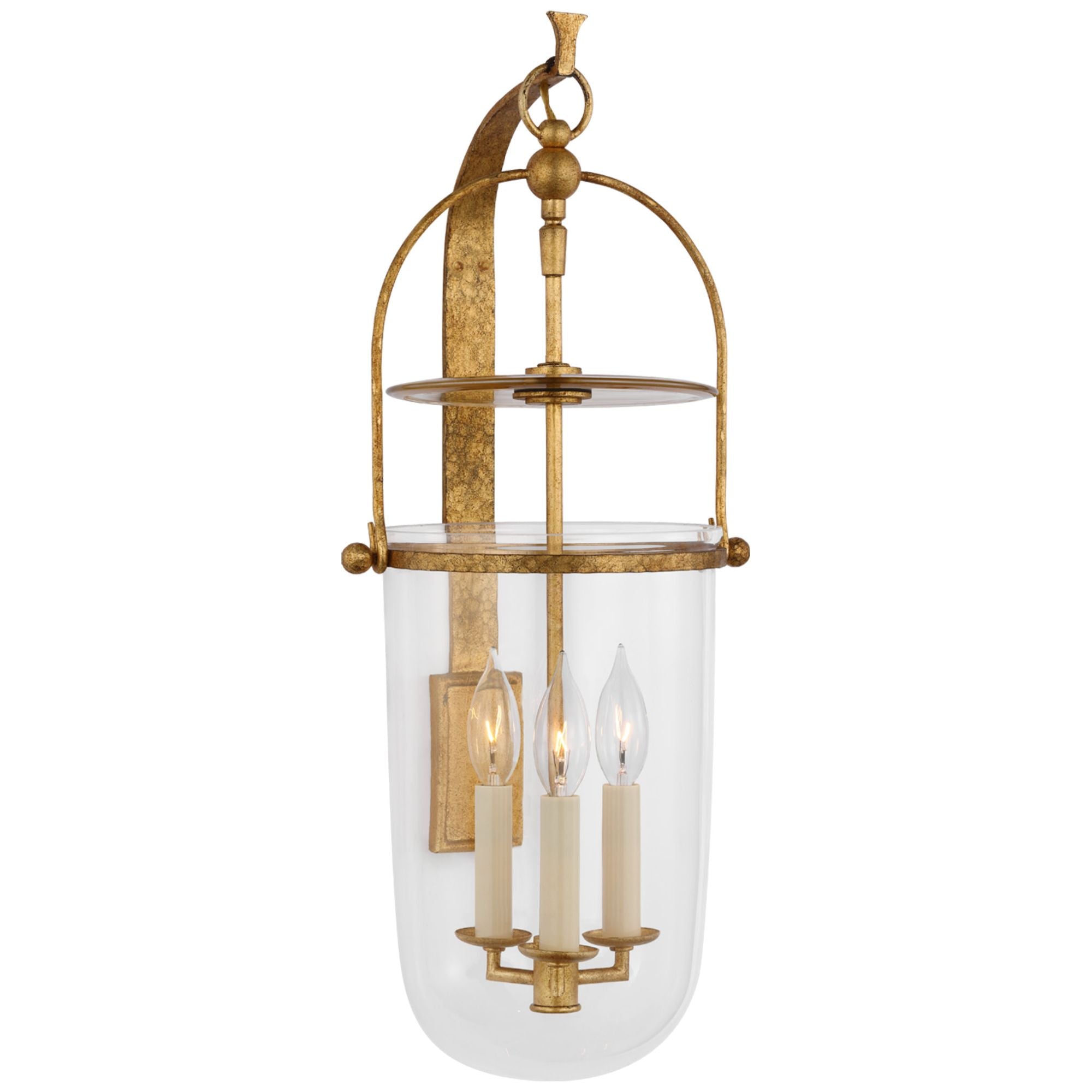 Chapman & Myers Lorford Medium Sconce in Gilded Iron with Clear Glass Wall Light W10" x H23.75"