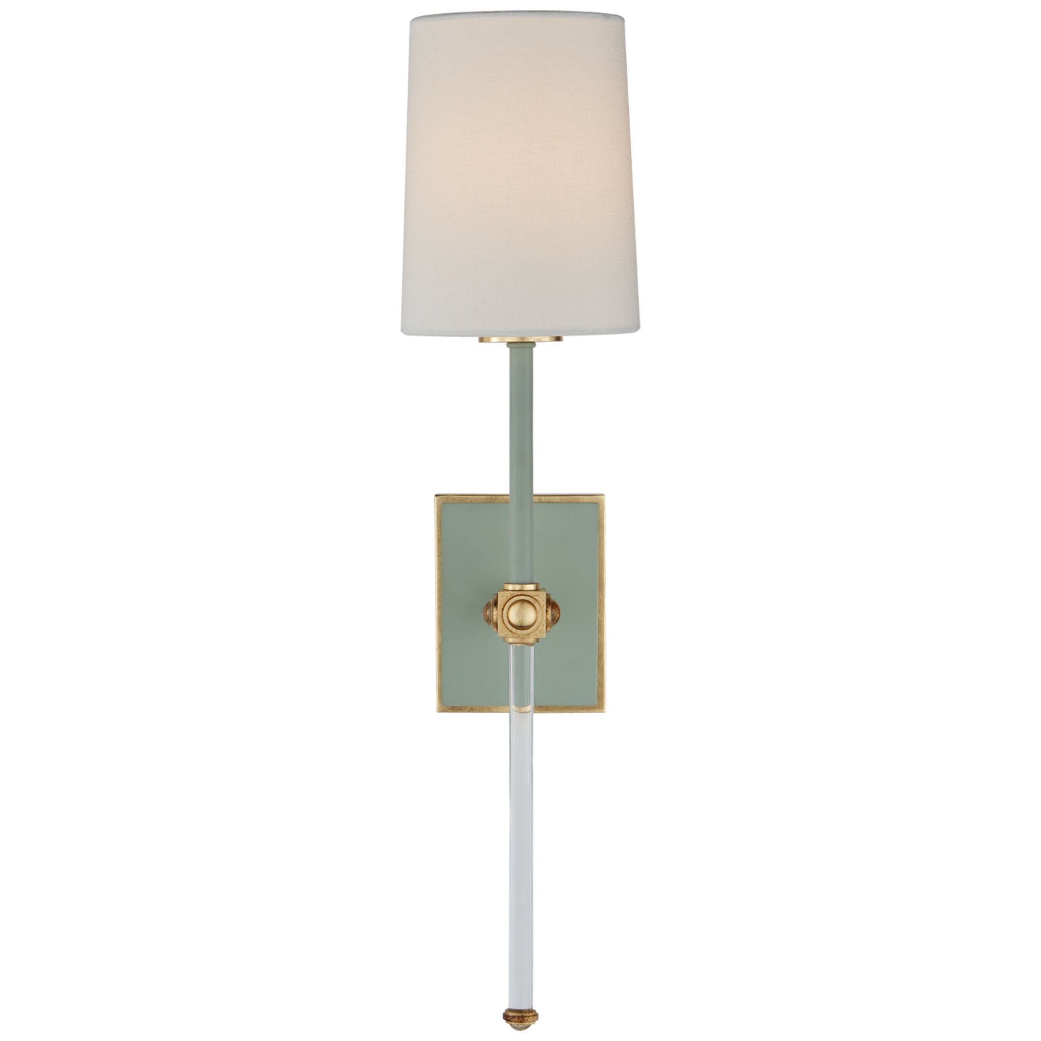 Julie Neill Lucia Medium Tail Sconce in Celadon and Crystal with Linen Shade