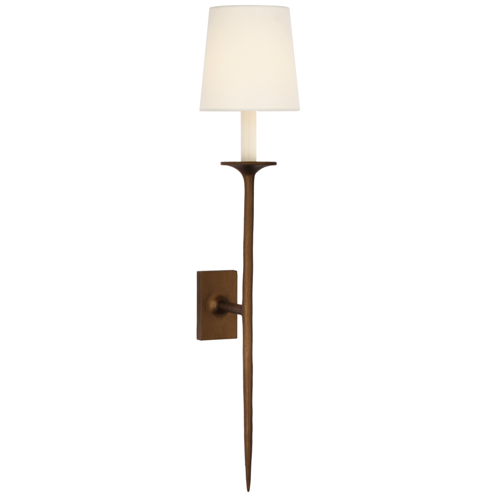 Julie Neill Catina Large Tail Sconce in Antique Bronze Leaf with Linen Shade