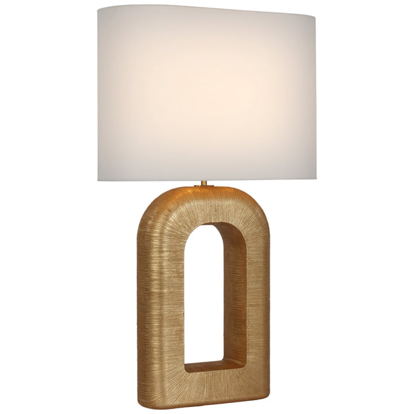 Durham Large Table Lamp in Soft Brass with Linen Shade