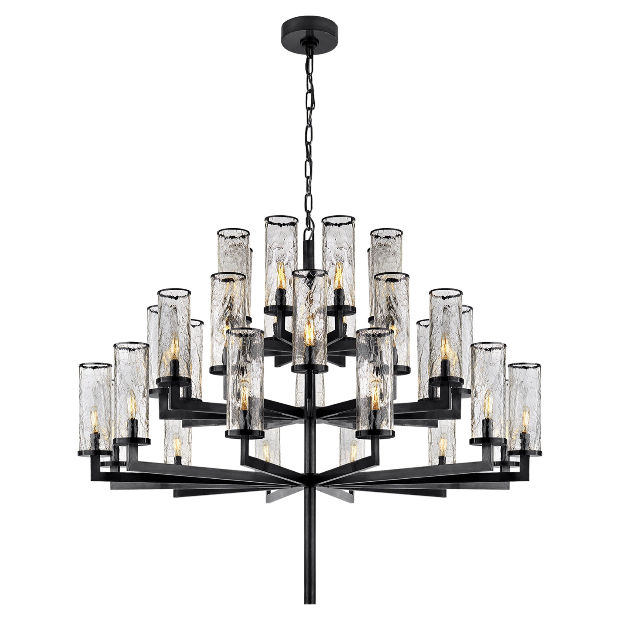 Kelly Wearstler Liaison Triple Tier Chandelier in Bronze with Crackle Glass