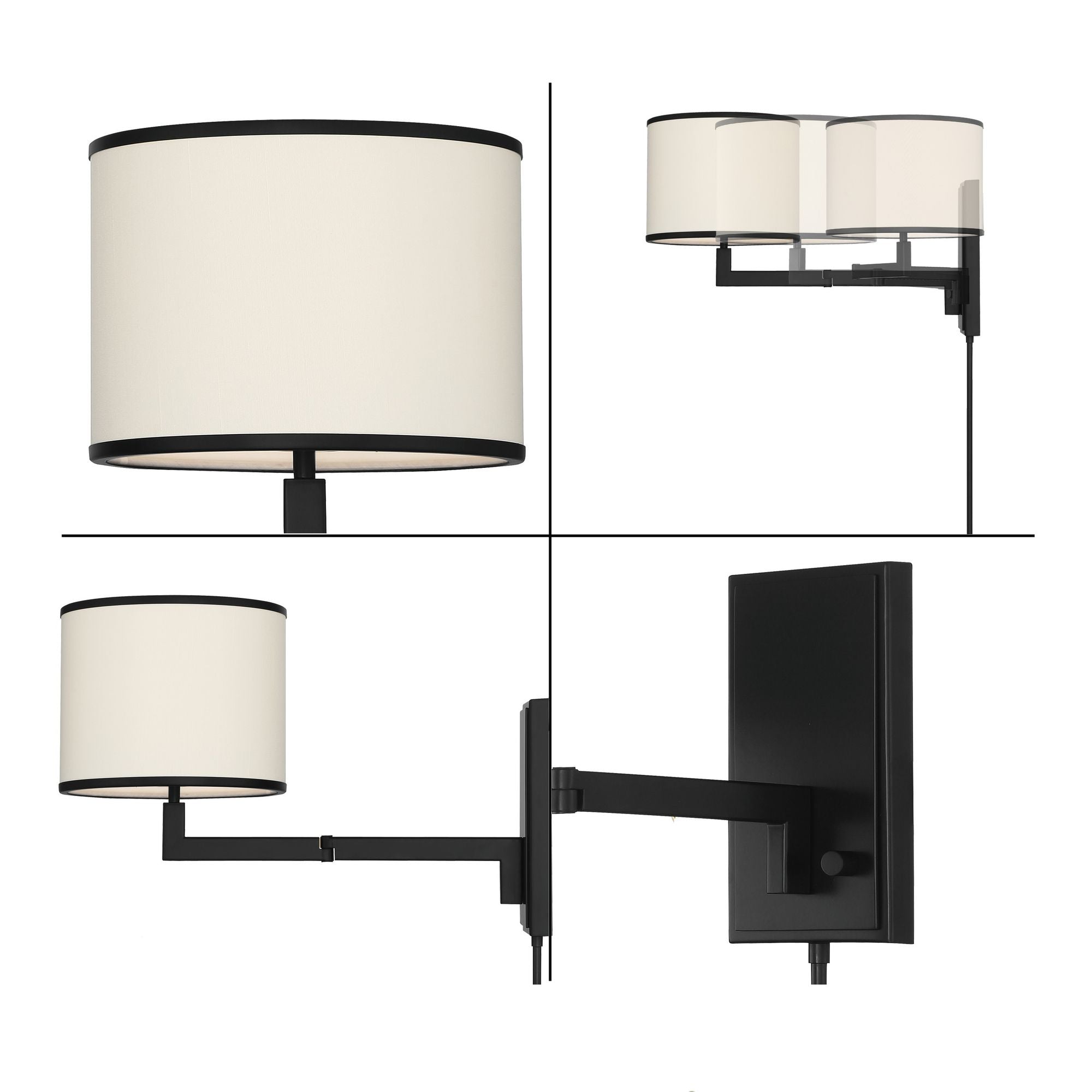 Madison 1 Light Matte Black Task Sconce Silk Shade 10"W x 13"H x 21.25"D