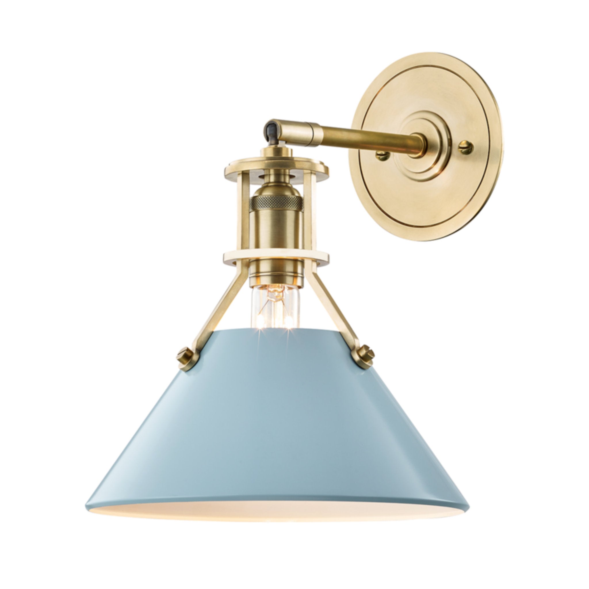 Painted No.2 1 Light Wall Sconce in Aged Brass/blue Bird by Mark D 