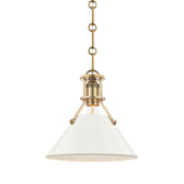 Painted No.2 1 Light Pendant in Aged Brass/off White by Mark D. Sikes