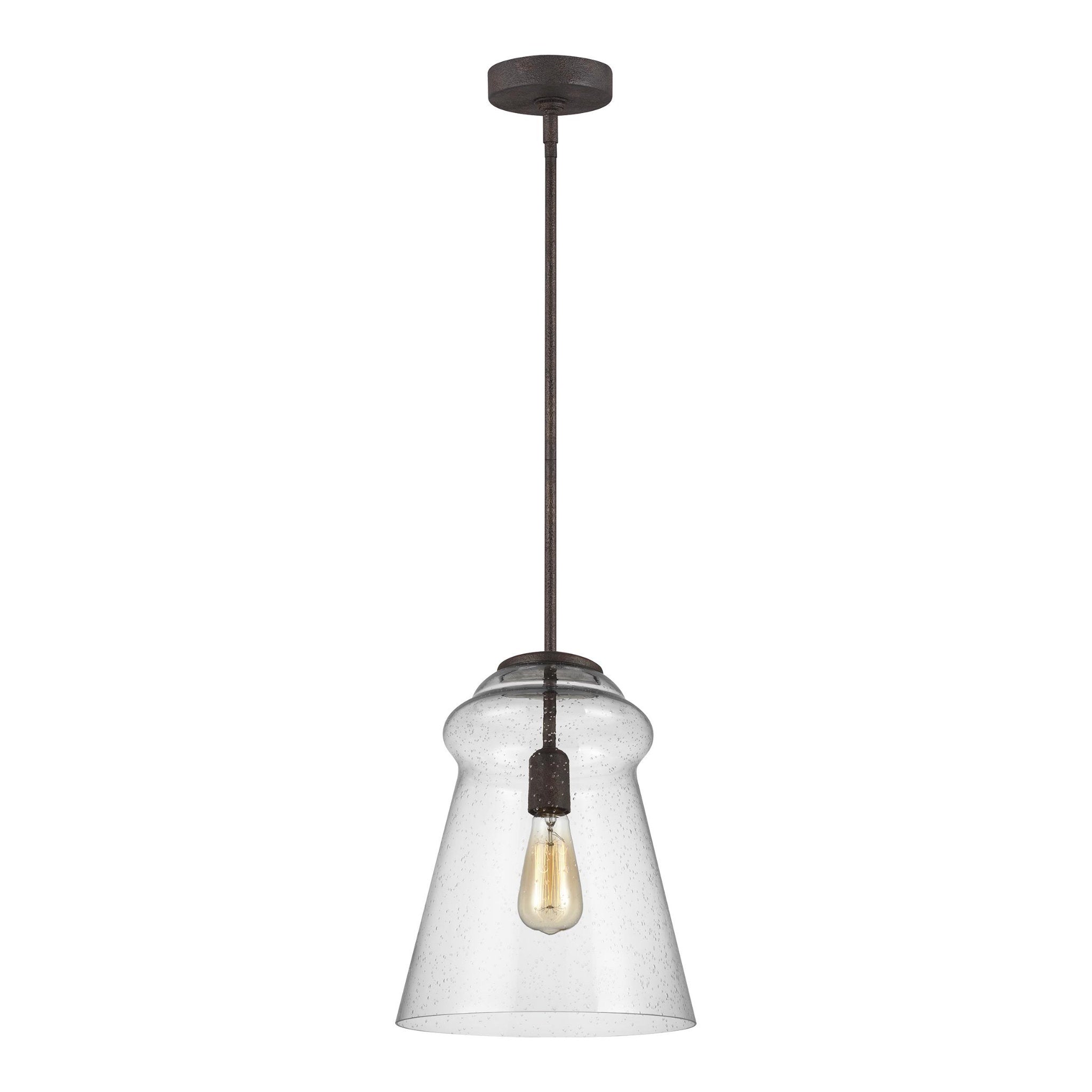 Loras Pendant Traditional Dark Sky 14.75" Height Steel Round Clear Seeded Shade in Weathered Iron