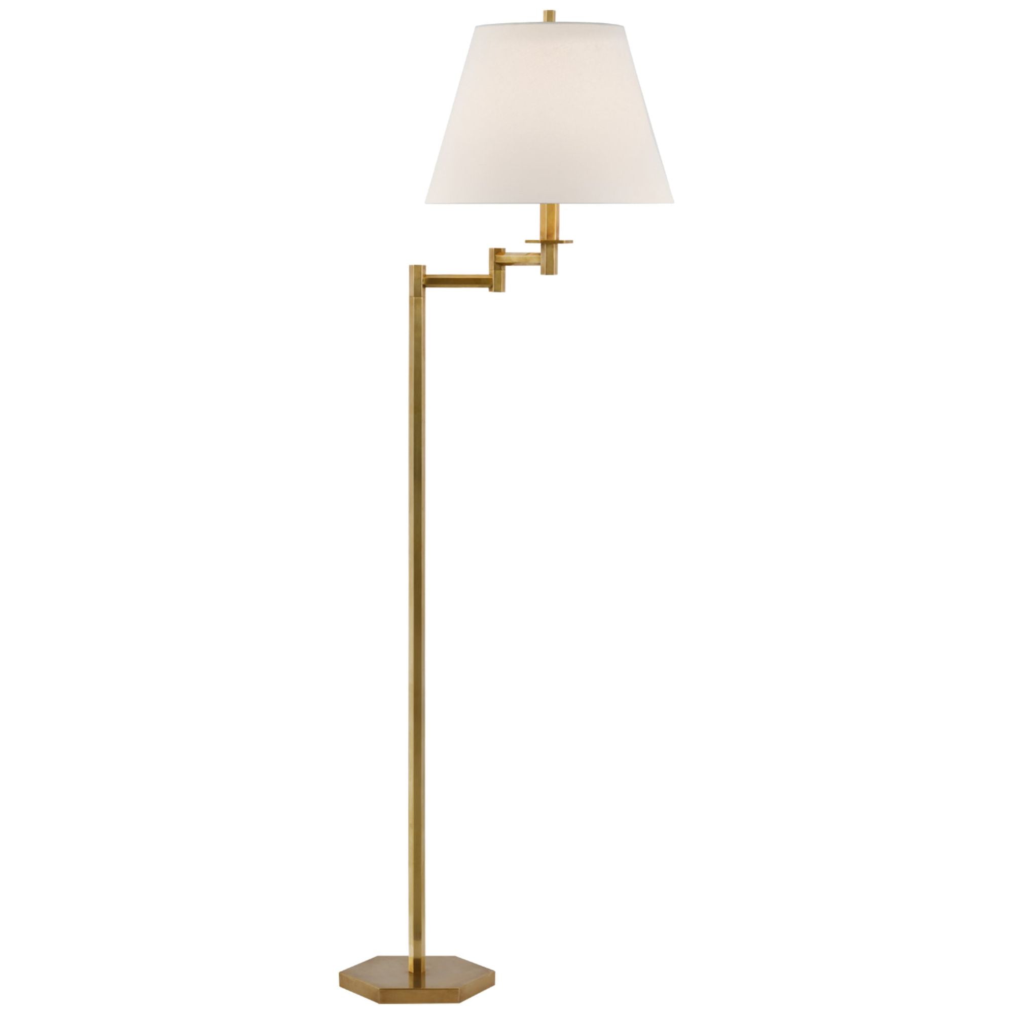 Paloma Contreras Olivier Large Swing Arm Floor Lamp in Hand-Rubbed Antique Brass with Linen Shade W15" x H61"