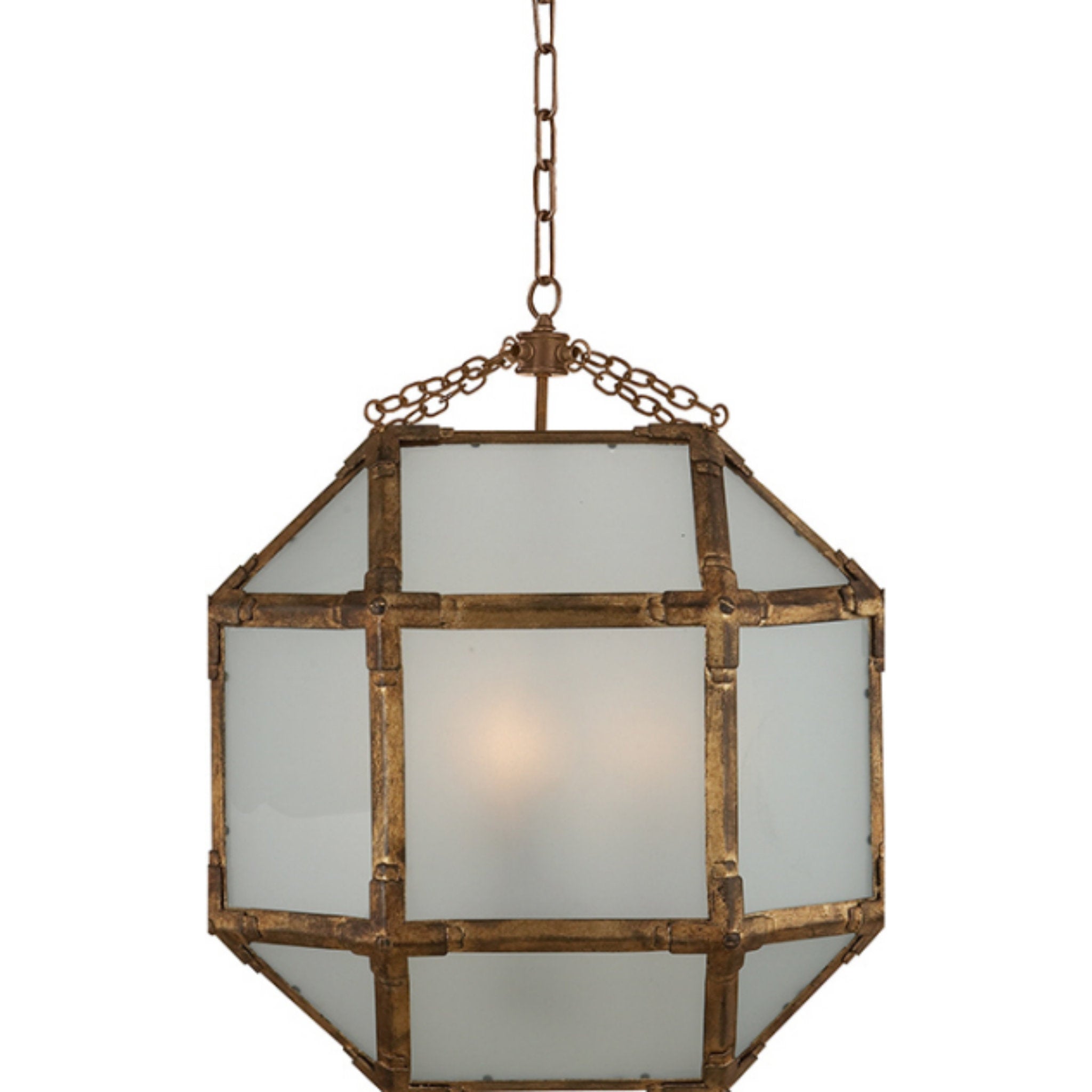 Suzanne Kasler Morris Medium Lantern in Gilded Iron with Frosted Glass