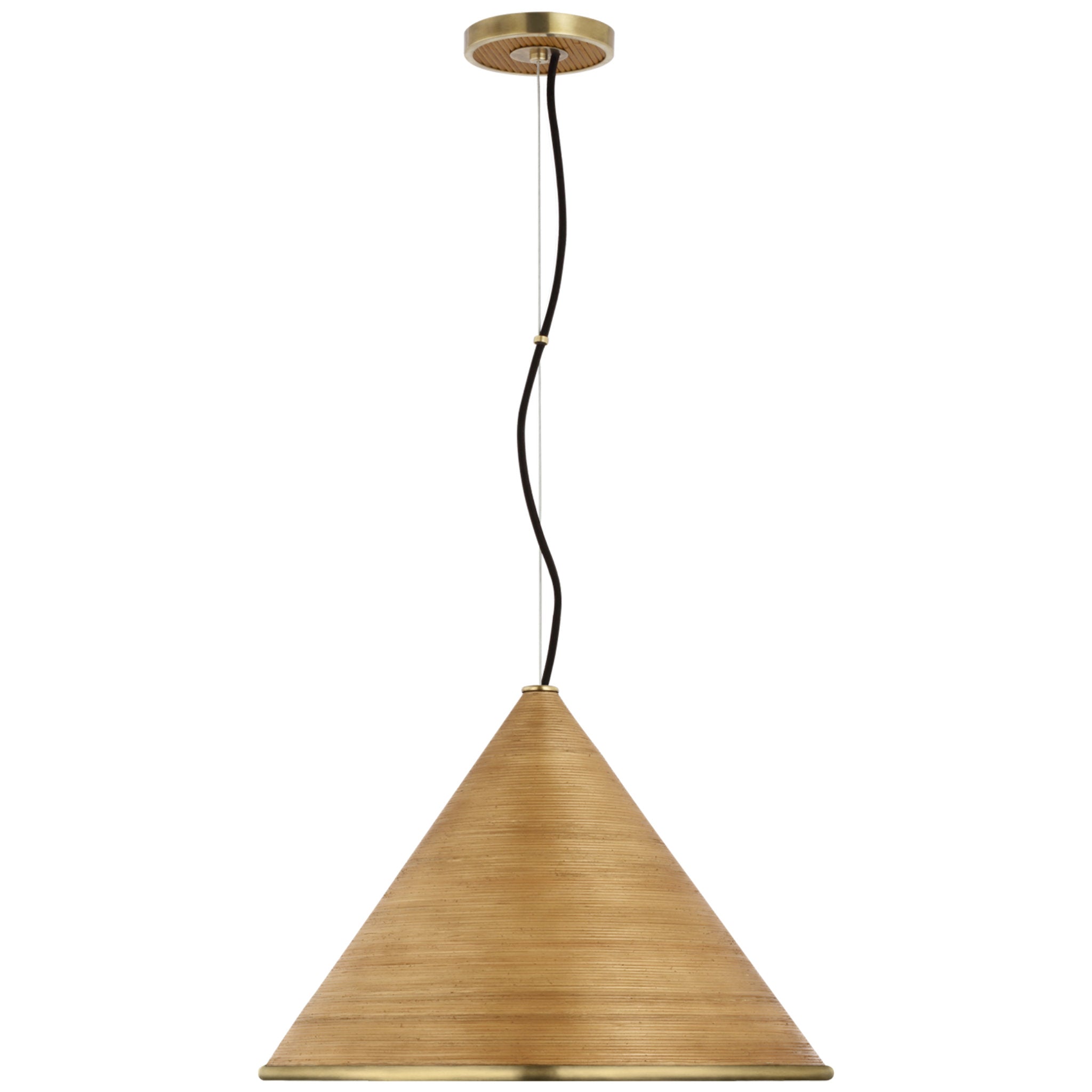 Suzanne Kasler Reine Large Pendant in Hand-Rubbed Antique Brass with Dark Rattan