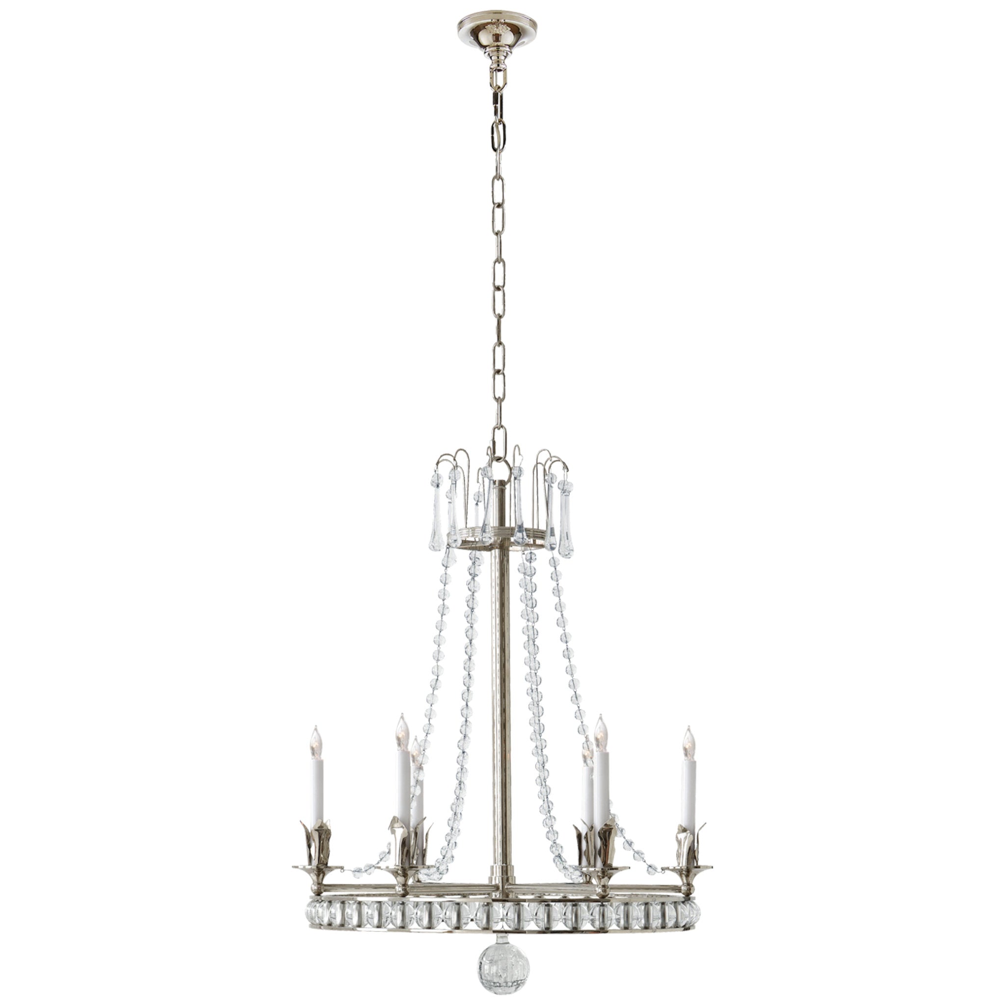 Joe Nye Regency Medium Chandelier in Polished Nickel with Seeded Glass