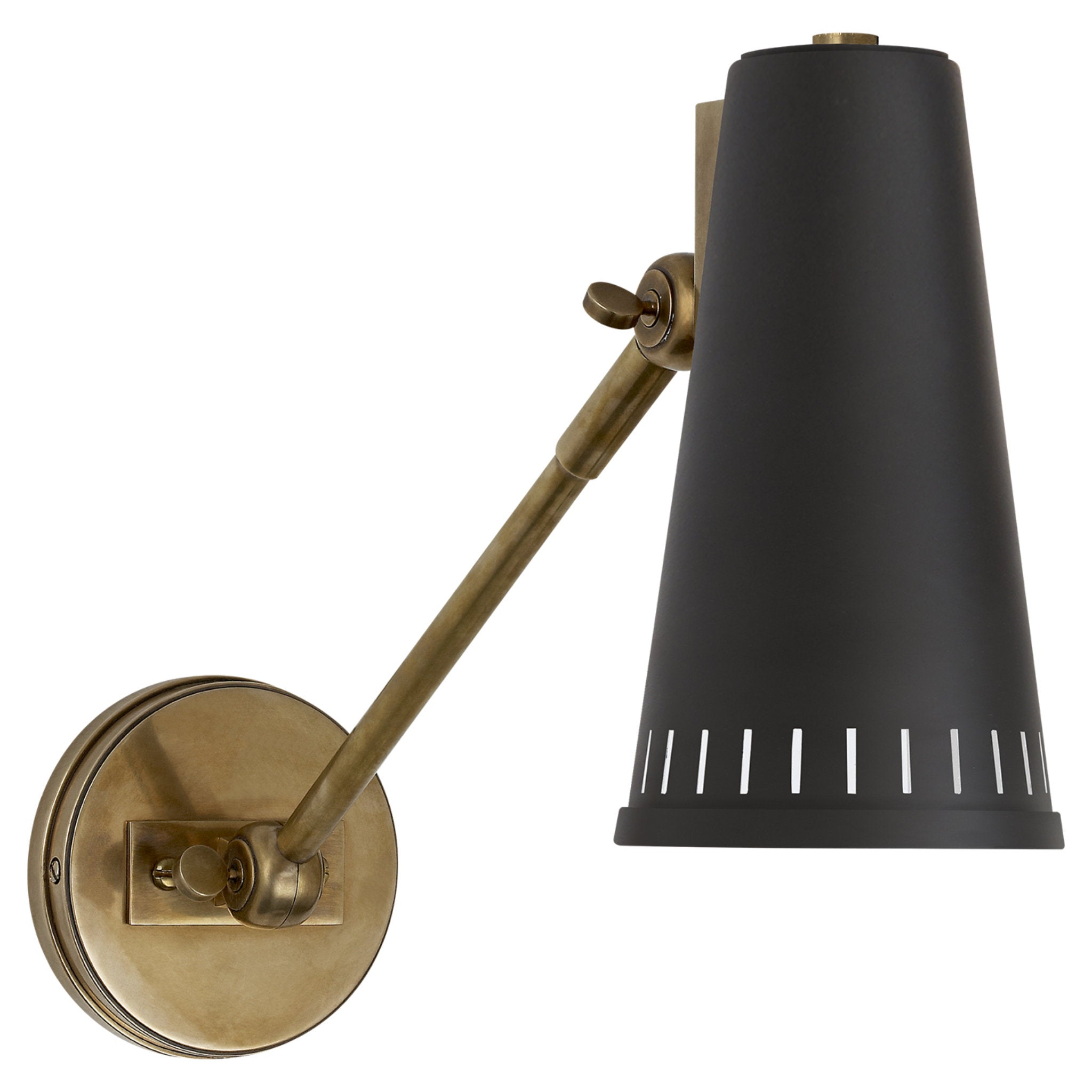 Thomas O'Brien Antonio Adjustable One Arm Wall Lamp in Hand-Rubbed Antique  Brass with Matte Black Shade
